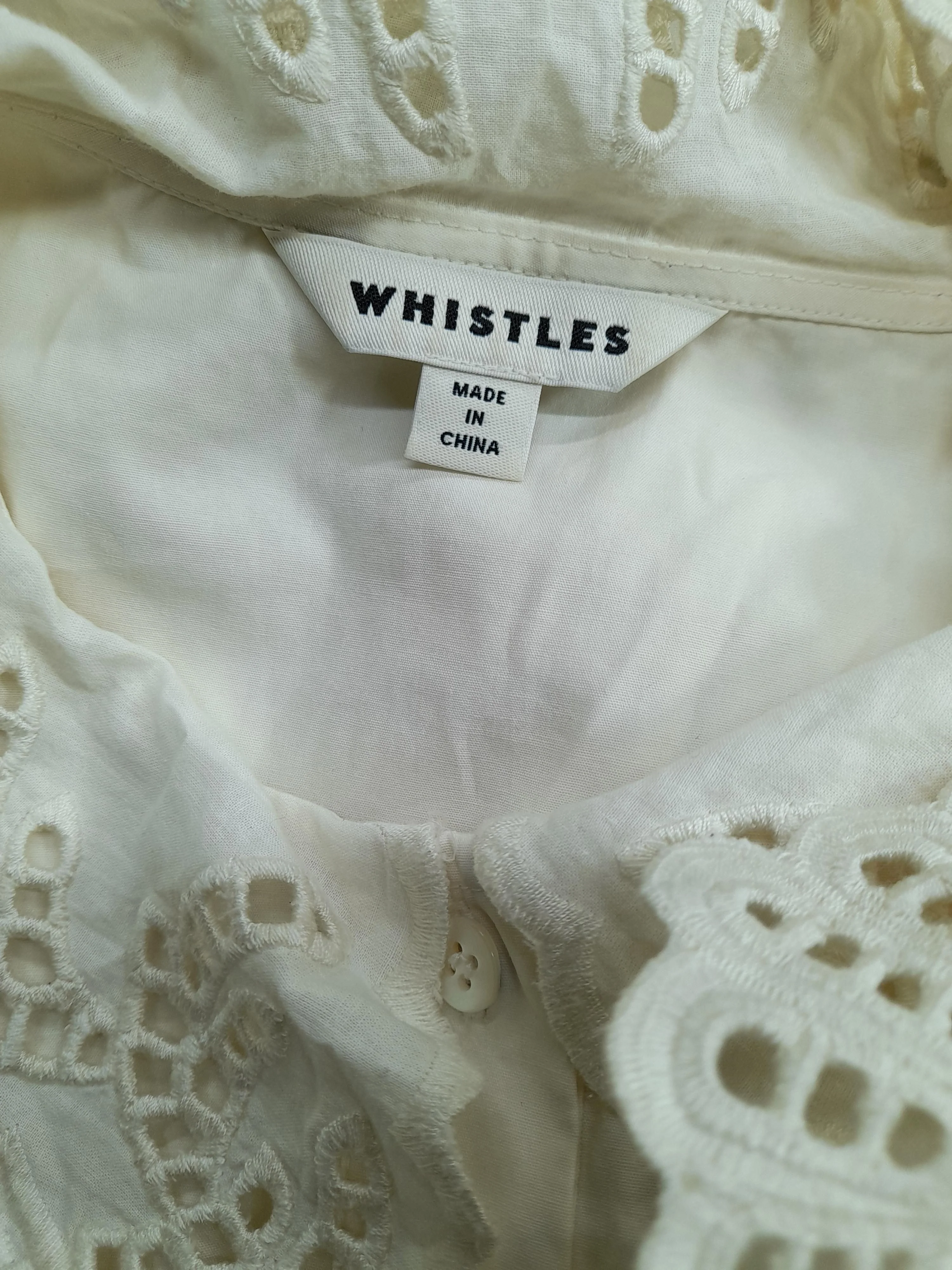 Whistles Women's Blouse UK 10 Cream 100% Cotton Long Sleeve Collared Basic - Image 7