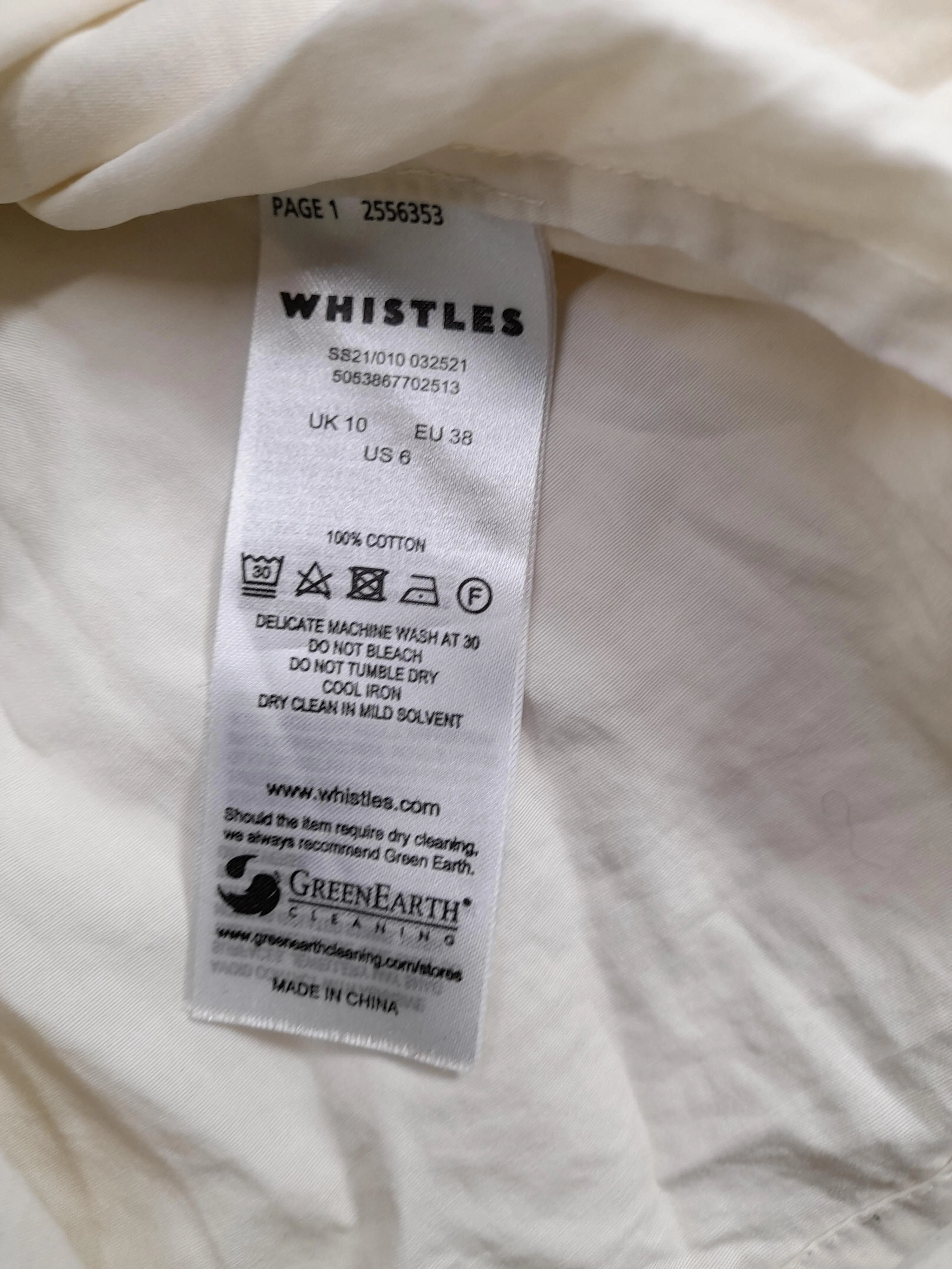 Whistles Women's Blouse UK 10 Cream 100% Cotton Long Sleeve Collared Basic - Image 8