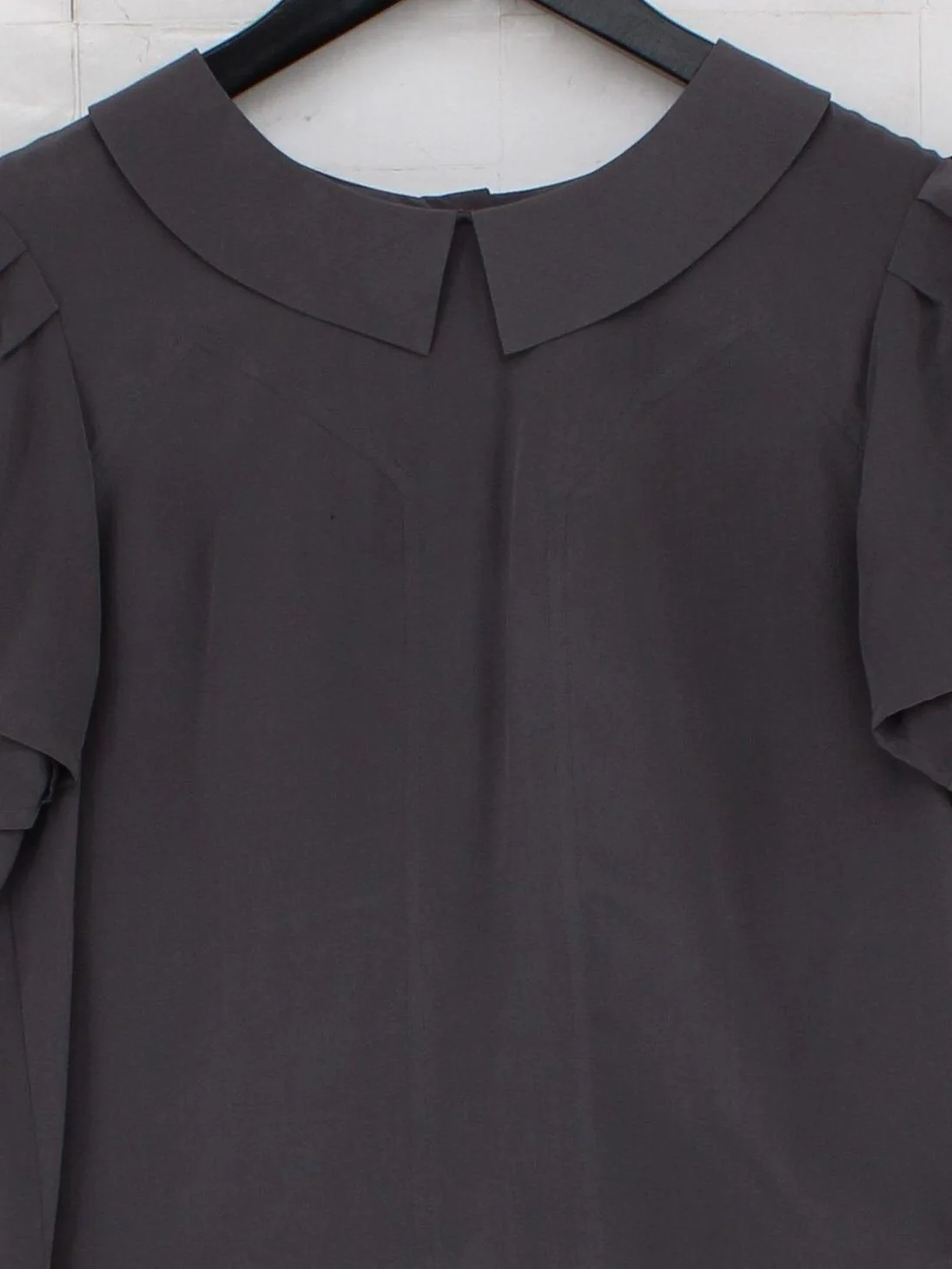 Whistles Women's Blouse UK 10 Grey 100% Silk Short Sleeve Collared Basic - Image 3