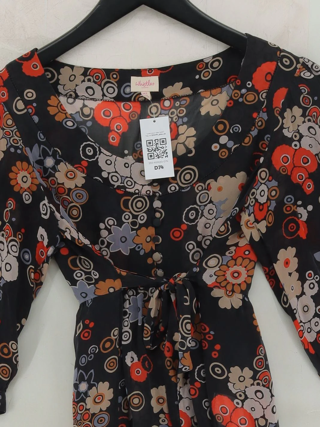 Whistles Women's Blouse UK 8 Multi Floral 100% Silk 3/4 Sleeve V-Neck Basic - Image 3