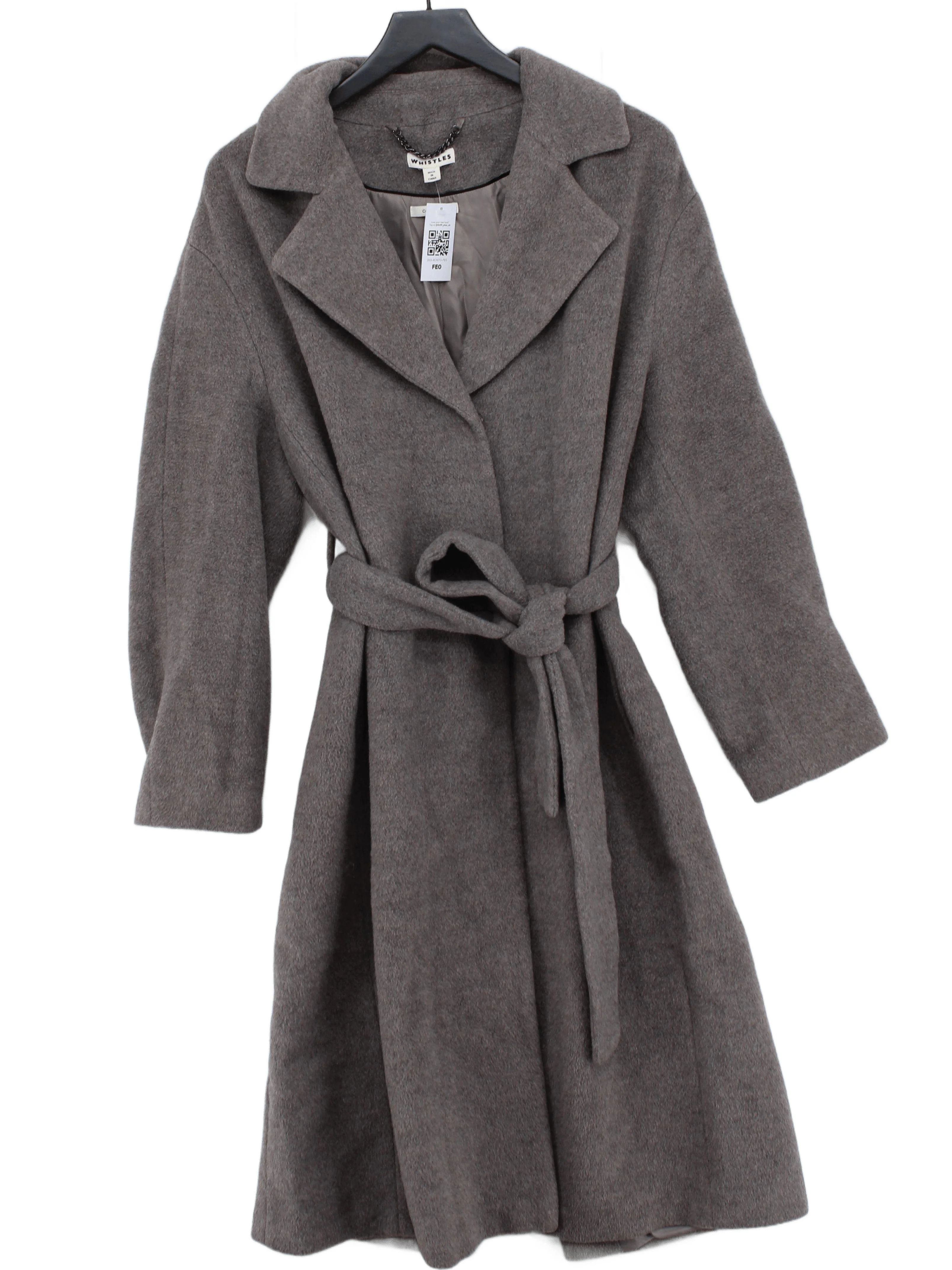 Whistles Women's Coat M Brown Wool with Viscose, Polyamide Overcoat