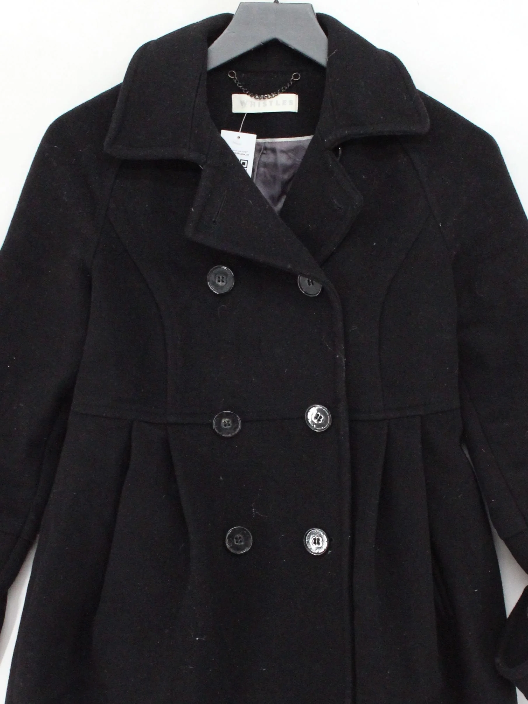Whistles Women's Coat S Black 100% Wool Pea Coat - Image 3