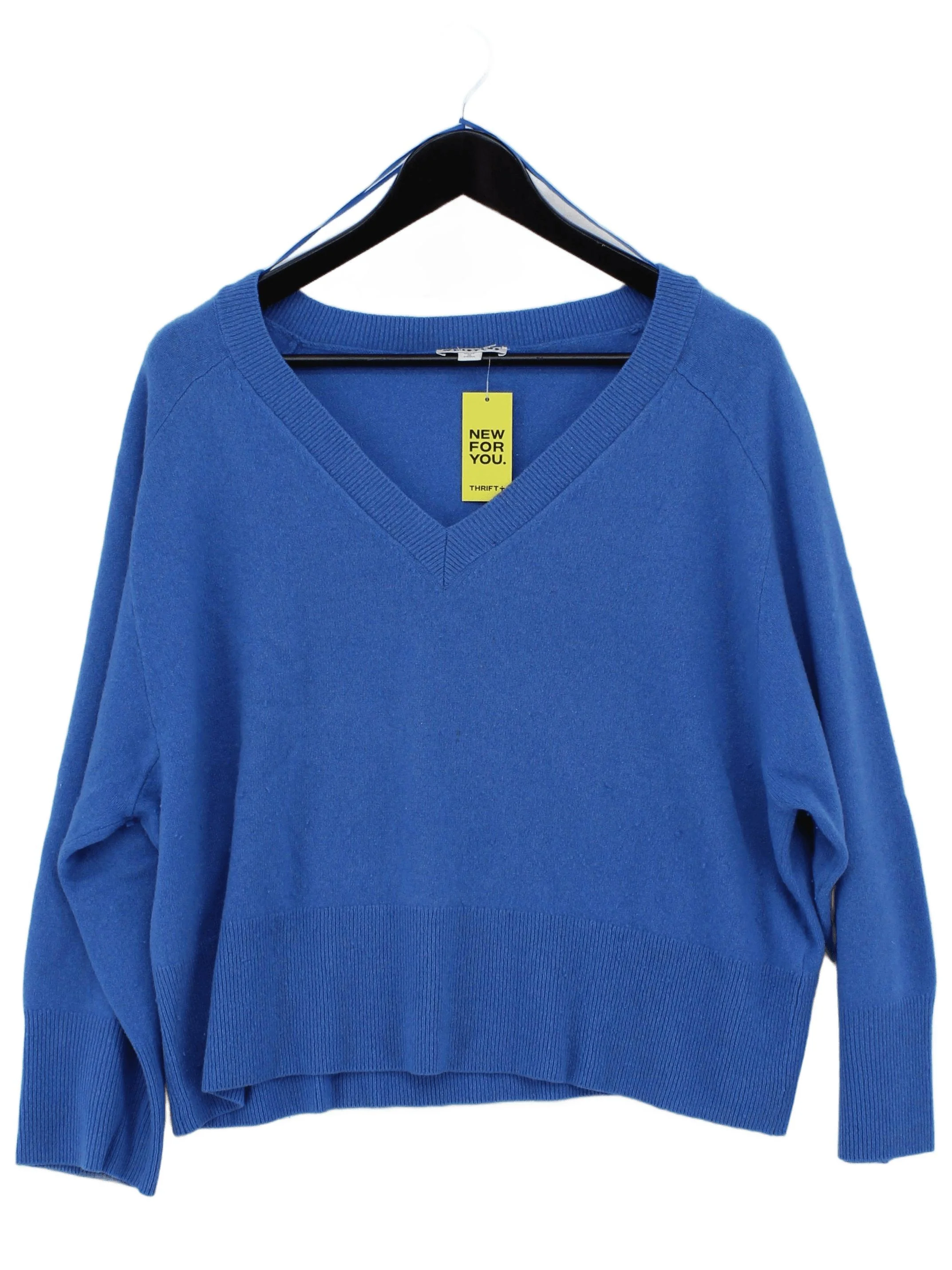 Whistles Women's Jumper L Blue Cashmere with Wool V-Neck Pullover