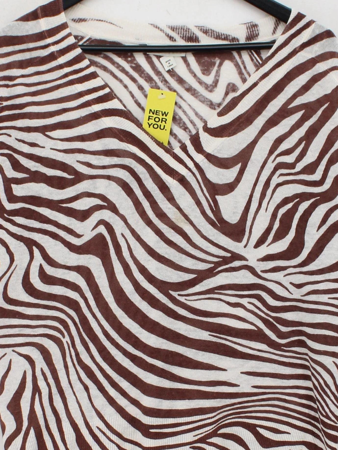 Whistles Women's Jumper L Brown Animal Print 100% Linen V-Neck Pullover - Image 3