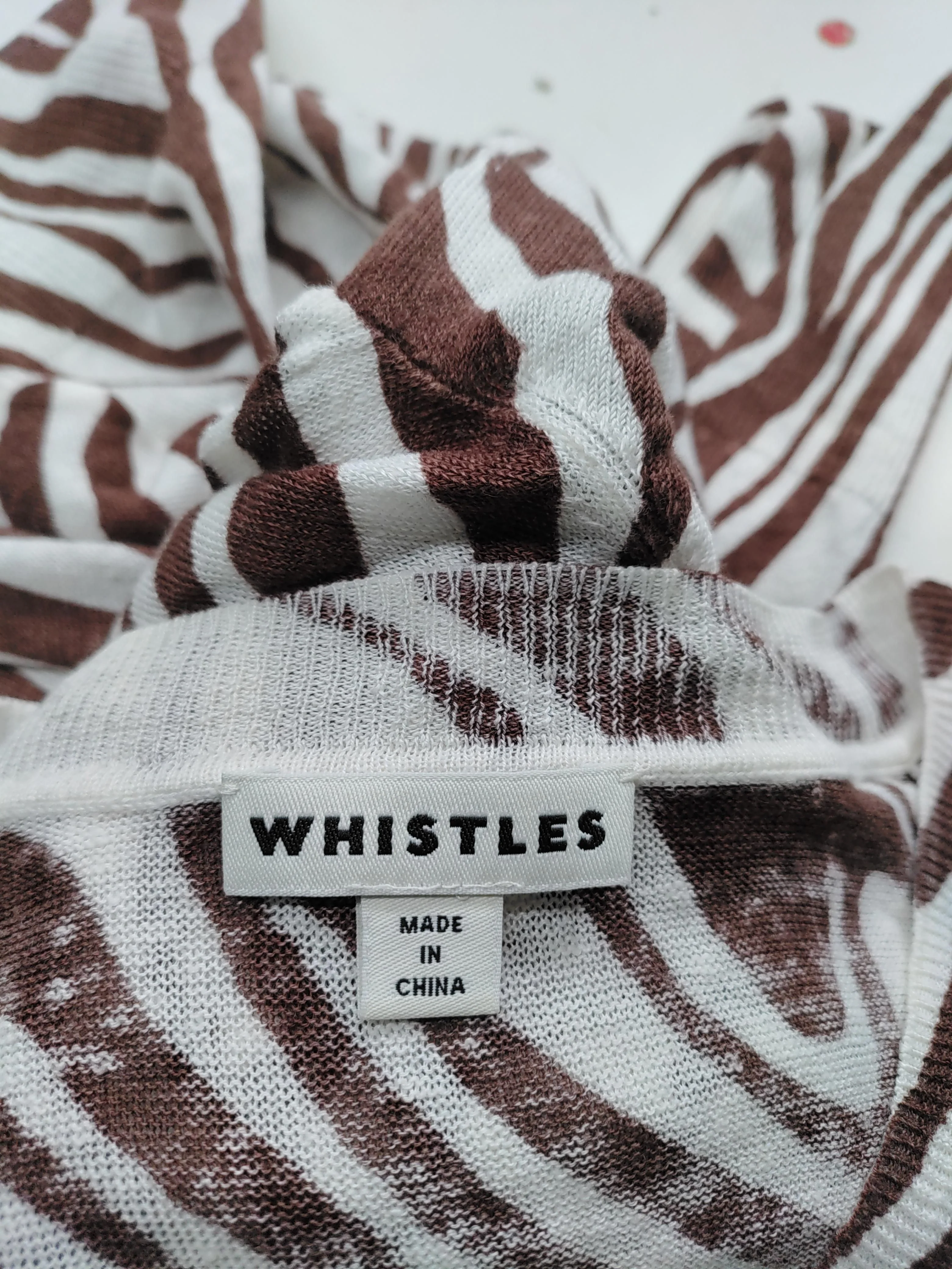 Whistles Women's Jumper L Brown Animal Print 100% Linen V-Neck Pullover - Image 5