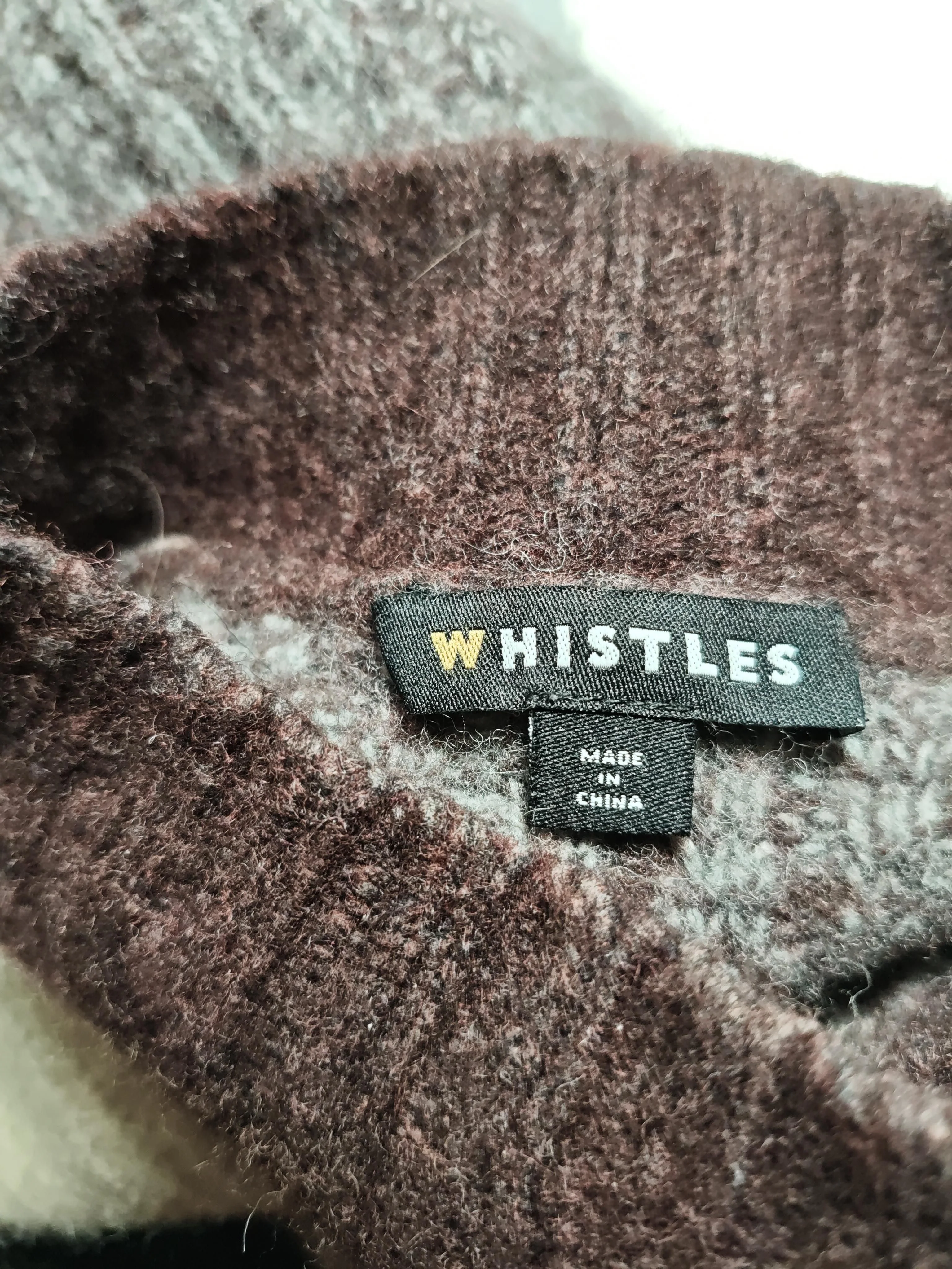 Whistles Women's Jumper L Brown Geometric Wool with Polyamide Mock Neck Pullover - Image 6