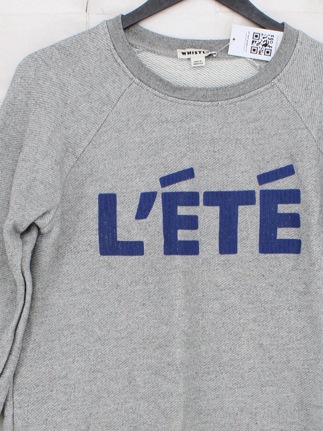 Whistles Women's Jumper S Grey Graphic Cotton with Polyester Crew Neck Pullover - Image 3
