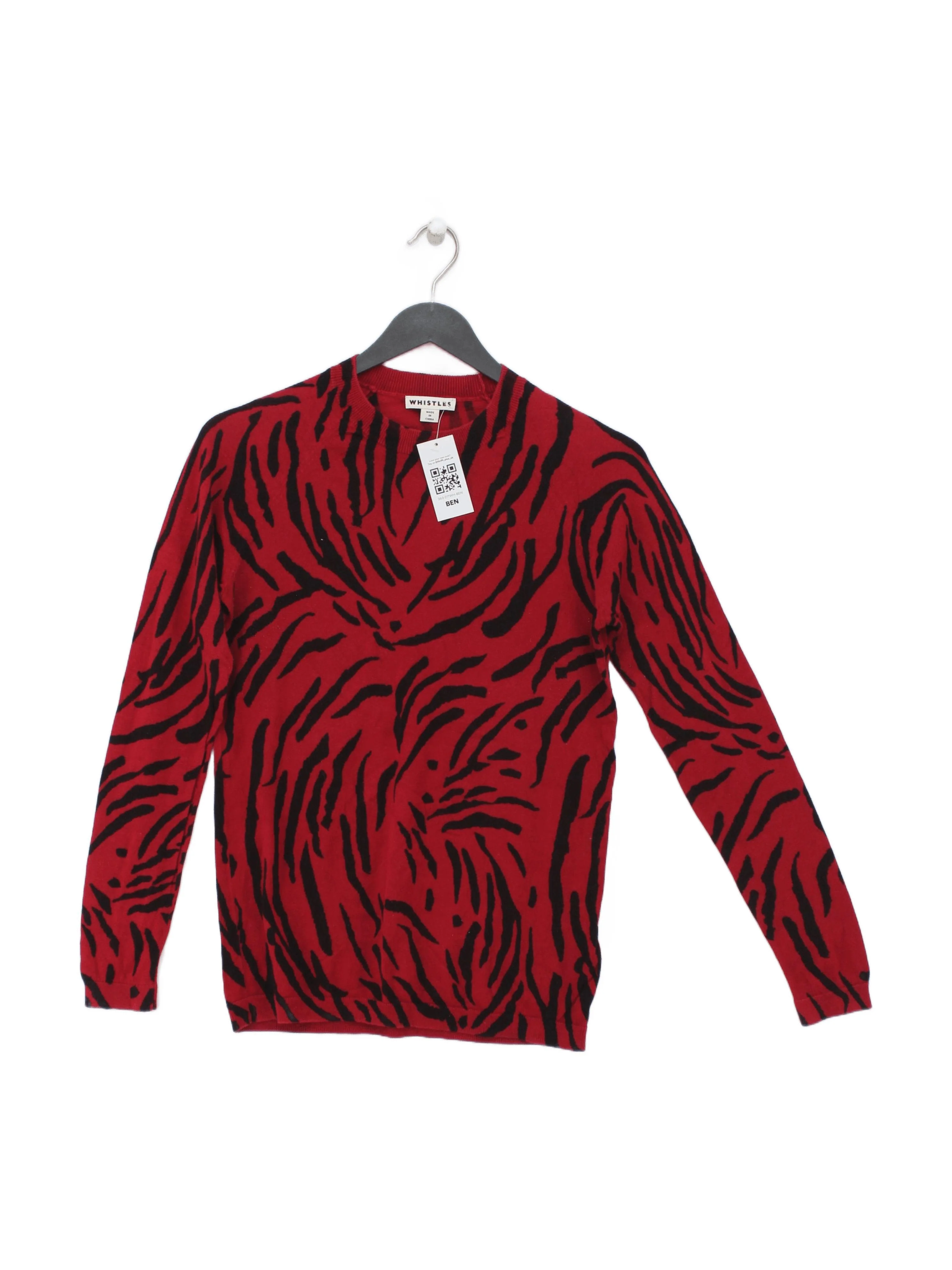 Whistles Women's Jumper UK 8 Red Animal Print 100% Cotton Round Neck Pullover