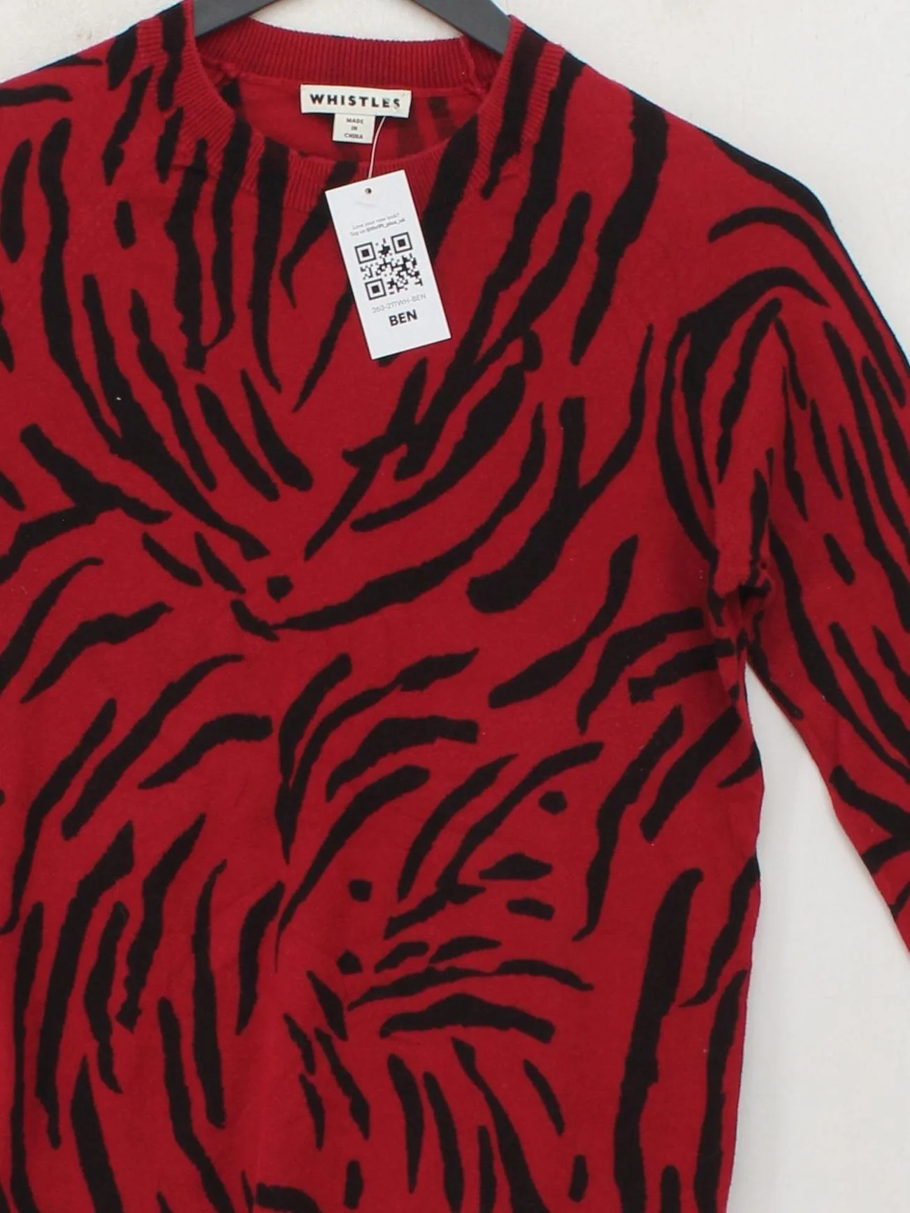 Whistles Women's Jumper UK 8 Red Animal Print 100% Cotton Round Neck Pullover - Image 3