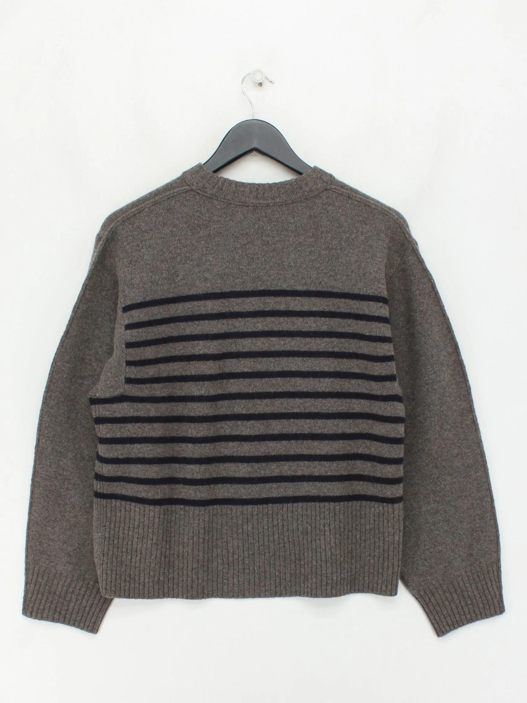 Whistles Women's Jumper XL Grey Striped 100% Wool Crew Neck Pullover - Image 2
