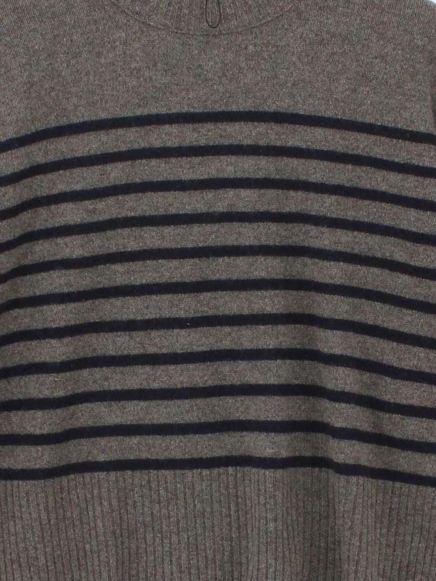 Whistles Women's Jumper XL Grey Striped 100% Wool Crew Neck Pullover - Image 3