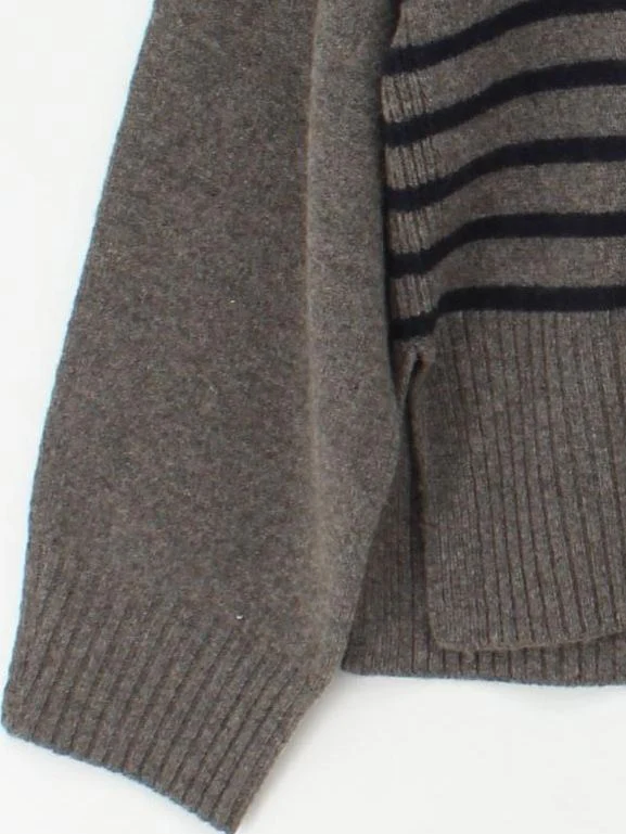 Whistles Women's Jumper XL Grey Striped 100% Wool Crew Neck Pullover - Image 4