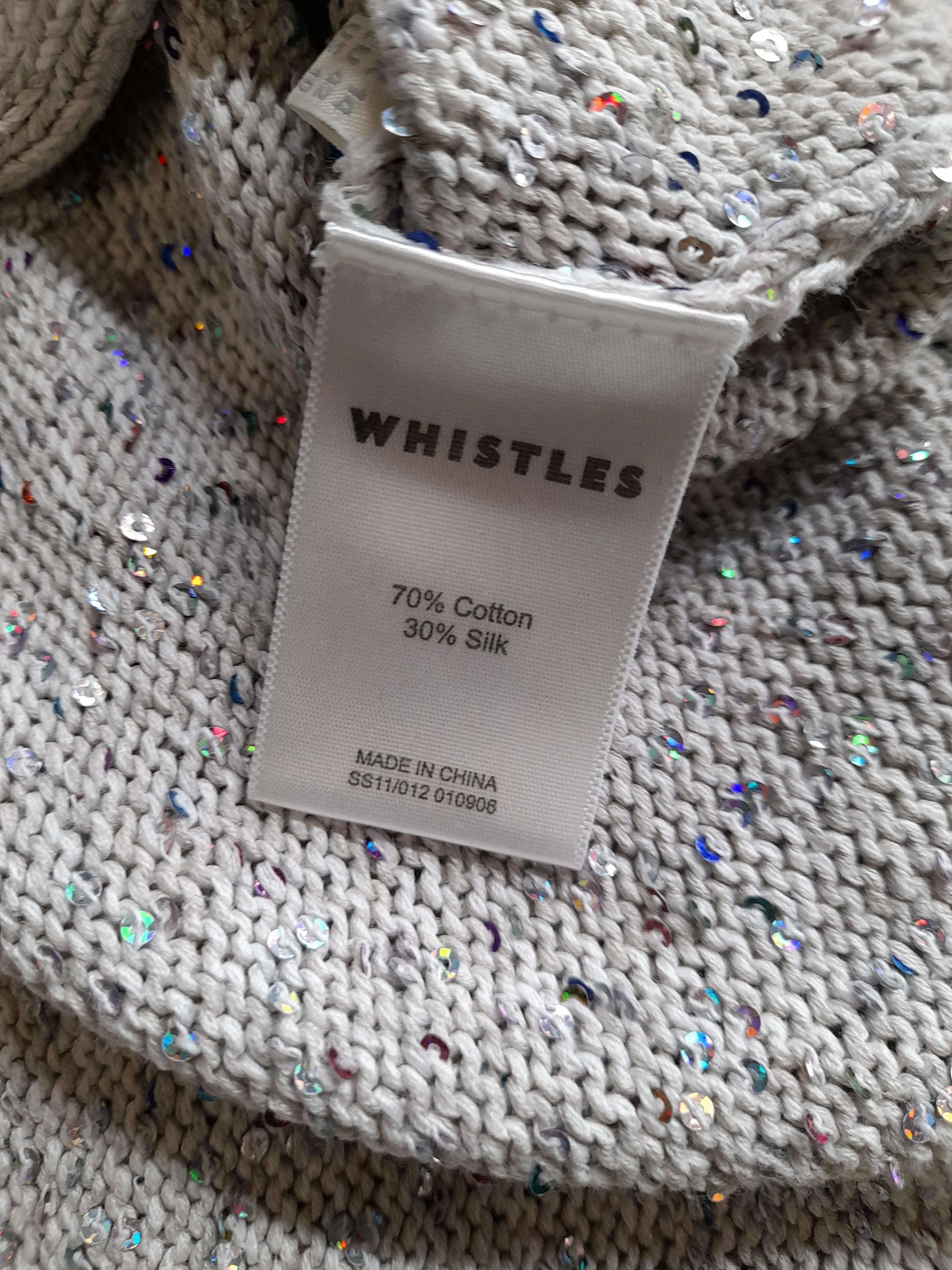 Whistles Women's Jumper XXL Grey Cotton with Silk Round Neck Pullover - Image 6