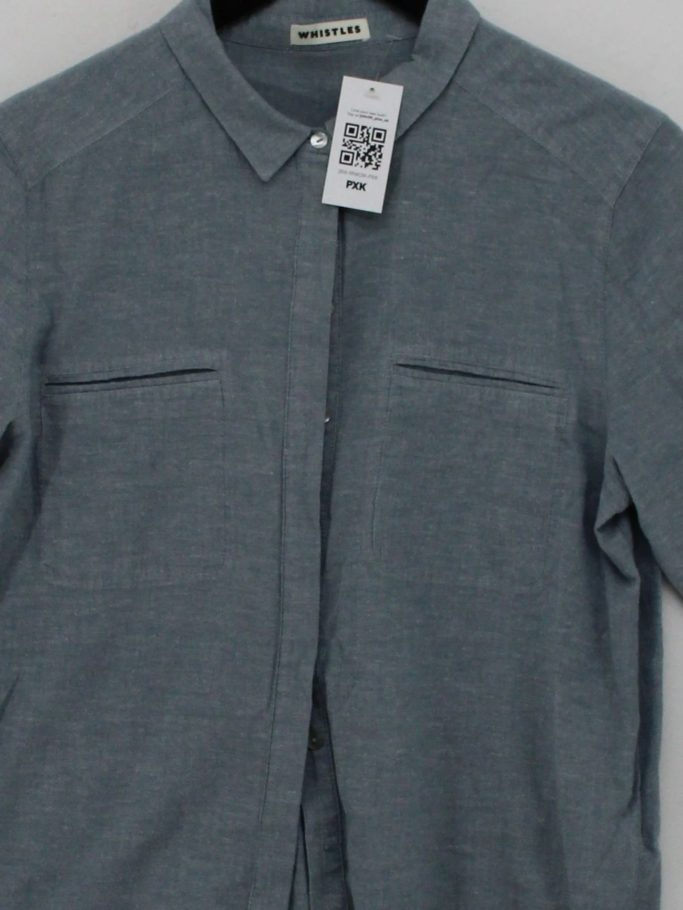 Whistles Women's Shirt M Blue Cotton with Linen Long Sleeve Collared Basic - Image 3