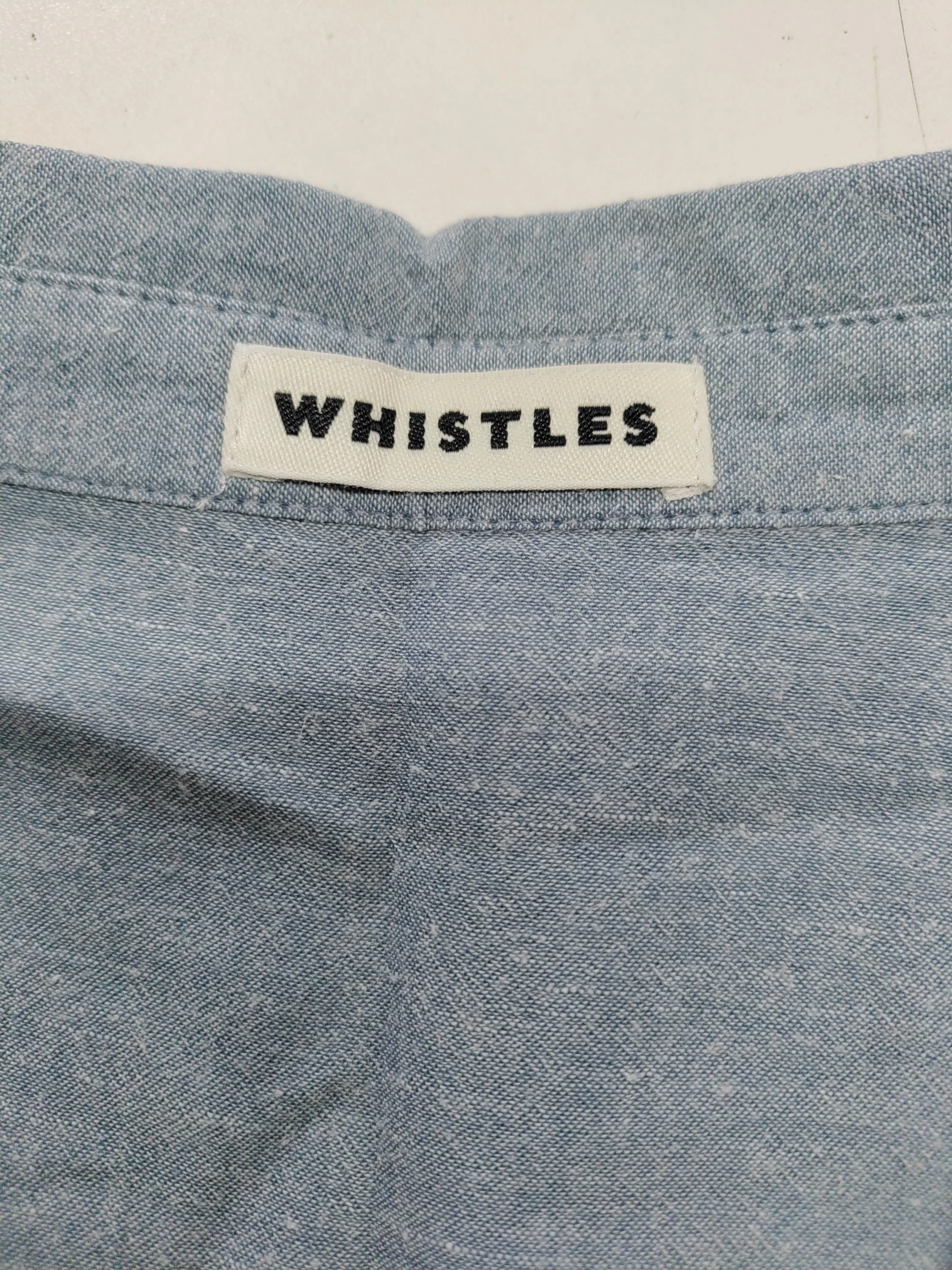 Whistles Women's Shirt M Blue Cotton with Linen Long Sleeve Collared Basic - Image 5