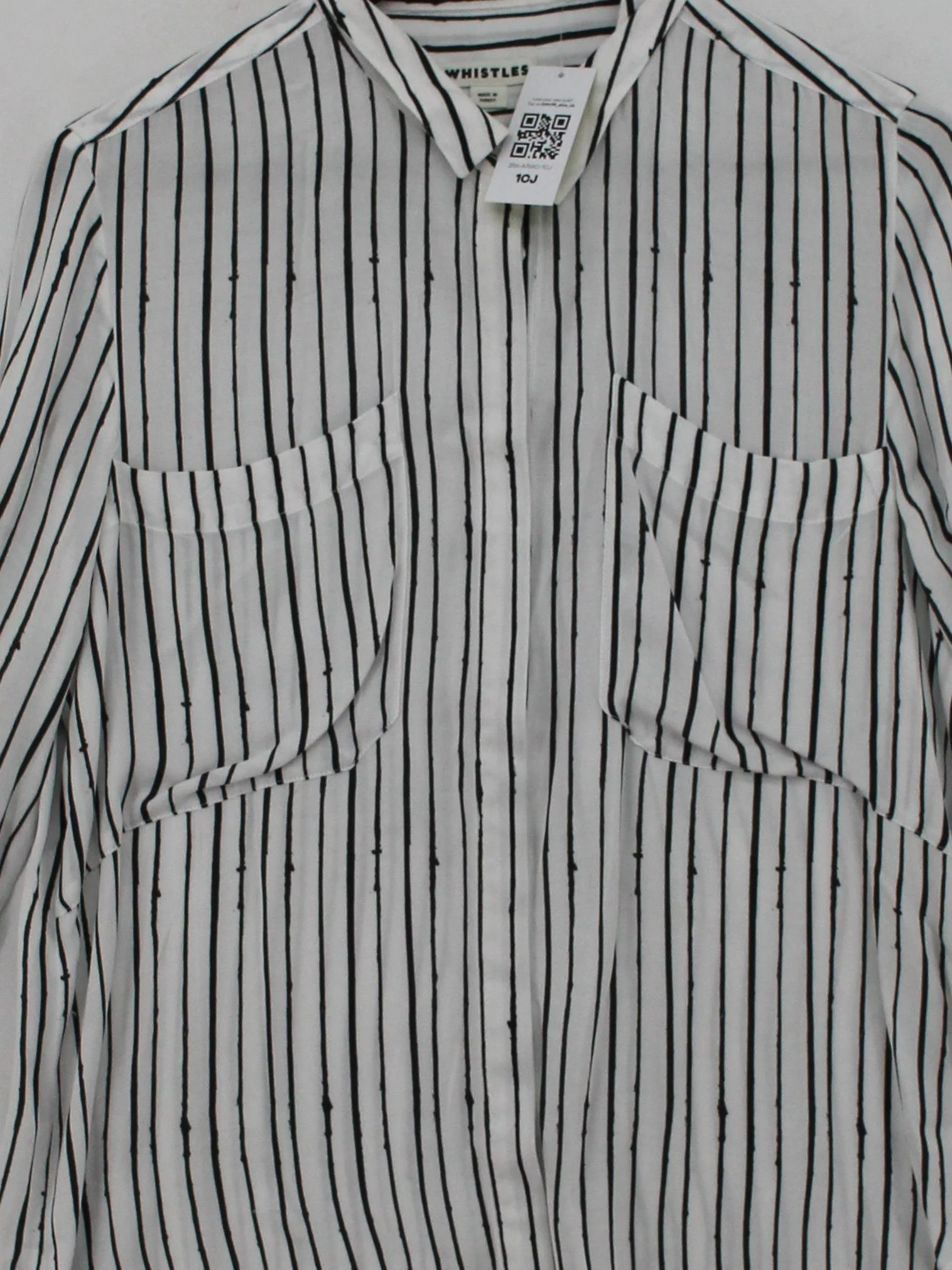 Whistles Women's Shirt M White Striped 100% Viscose Long Sleeve Collared Basic - Image 3