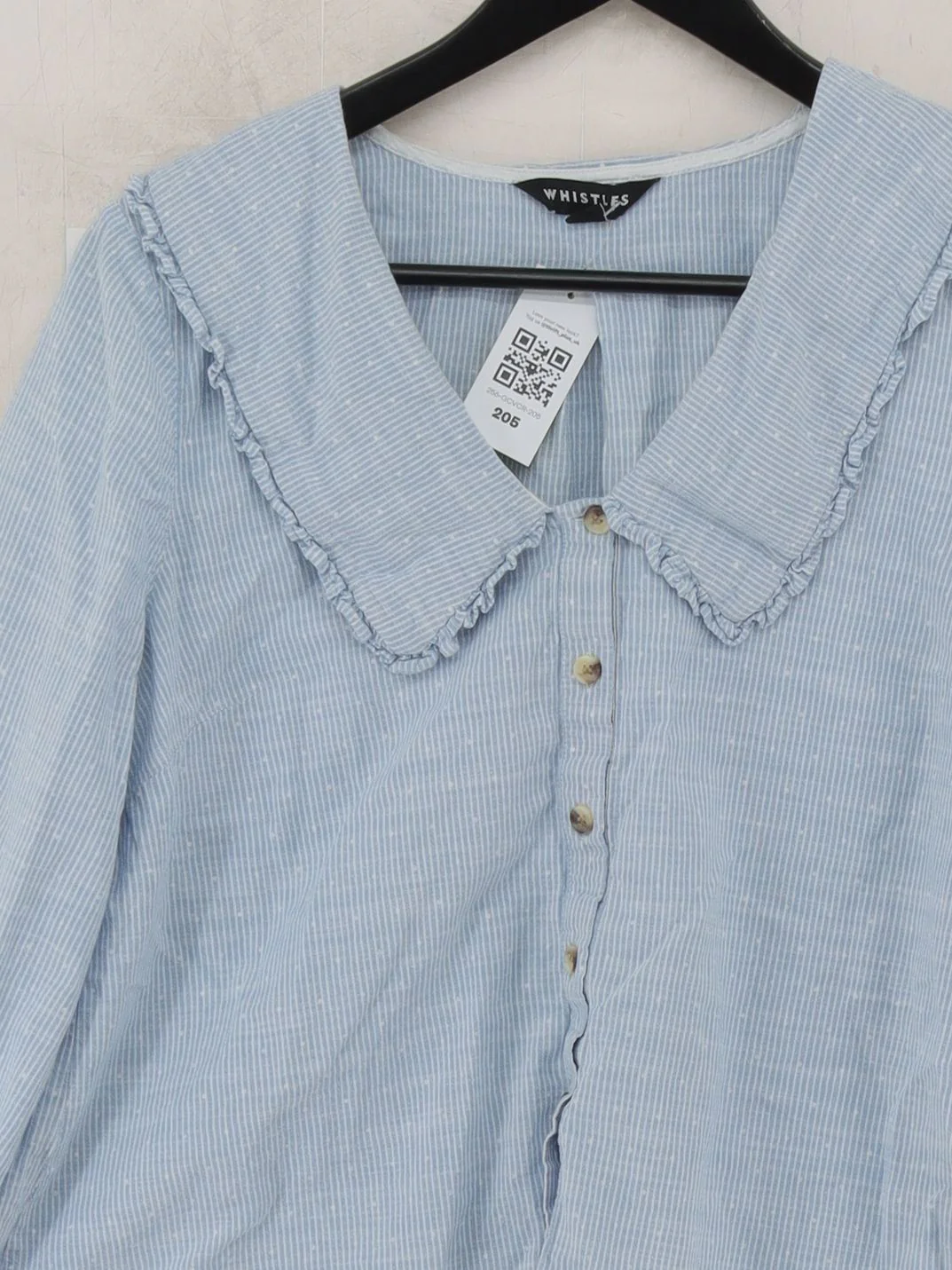 Whistles Women's Shirt UK 12 Blue Striped 100% Cotton Long Sleeve Collared Basic - Image 3