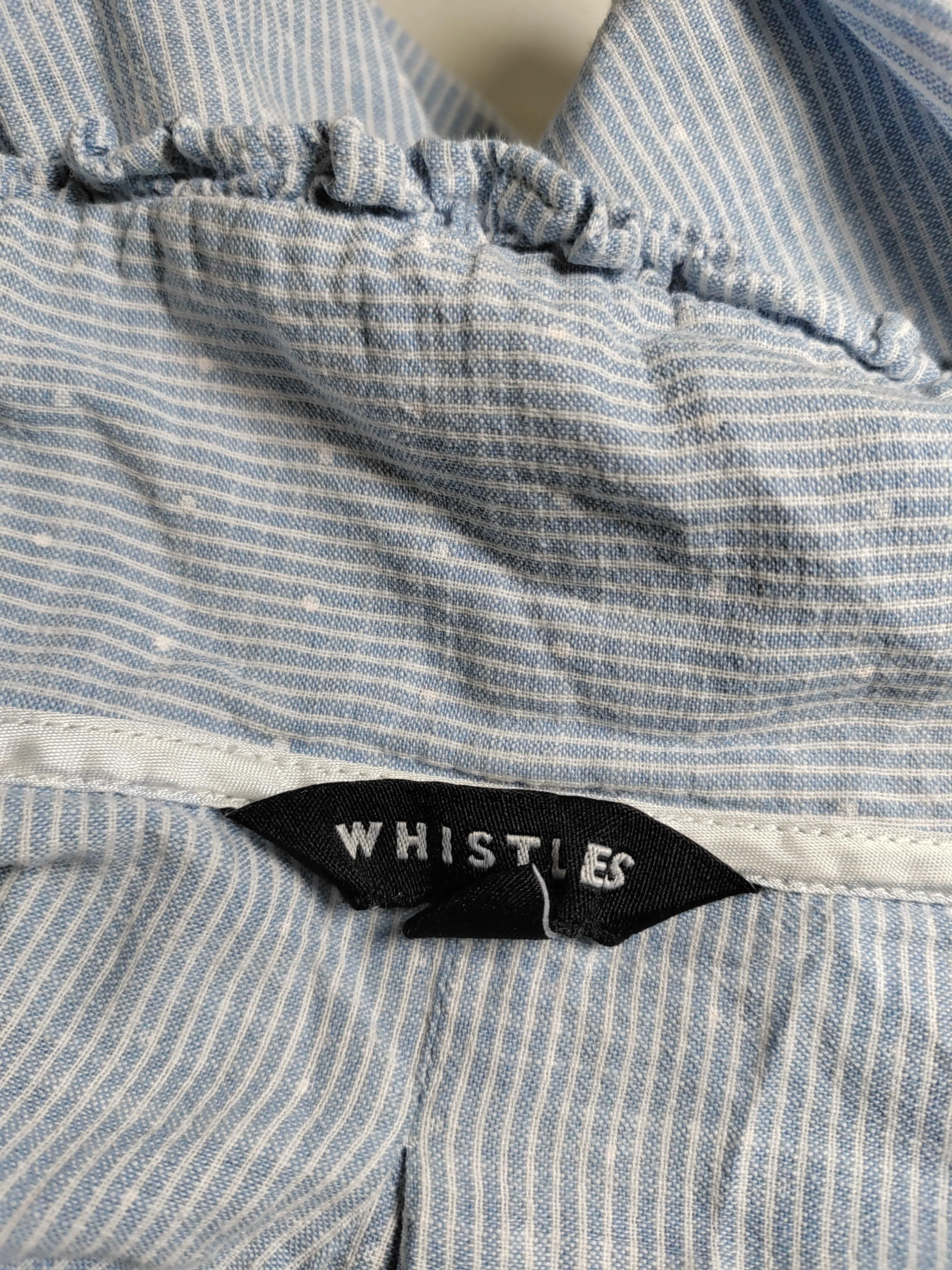 Whistles Women's Shirt UK 12 Blue Striped 100% Cotton Long Sleeve Collared Basic - Image 5