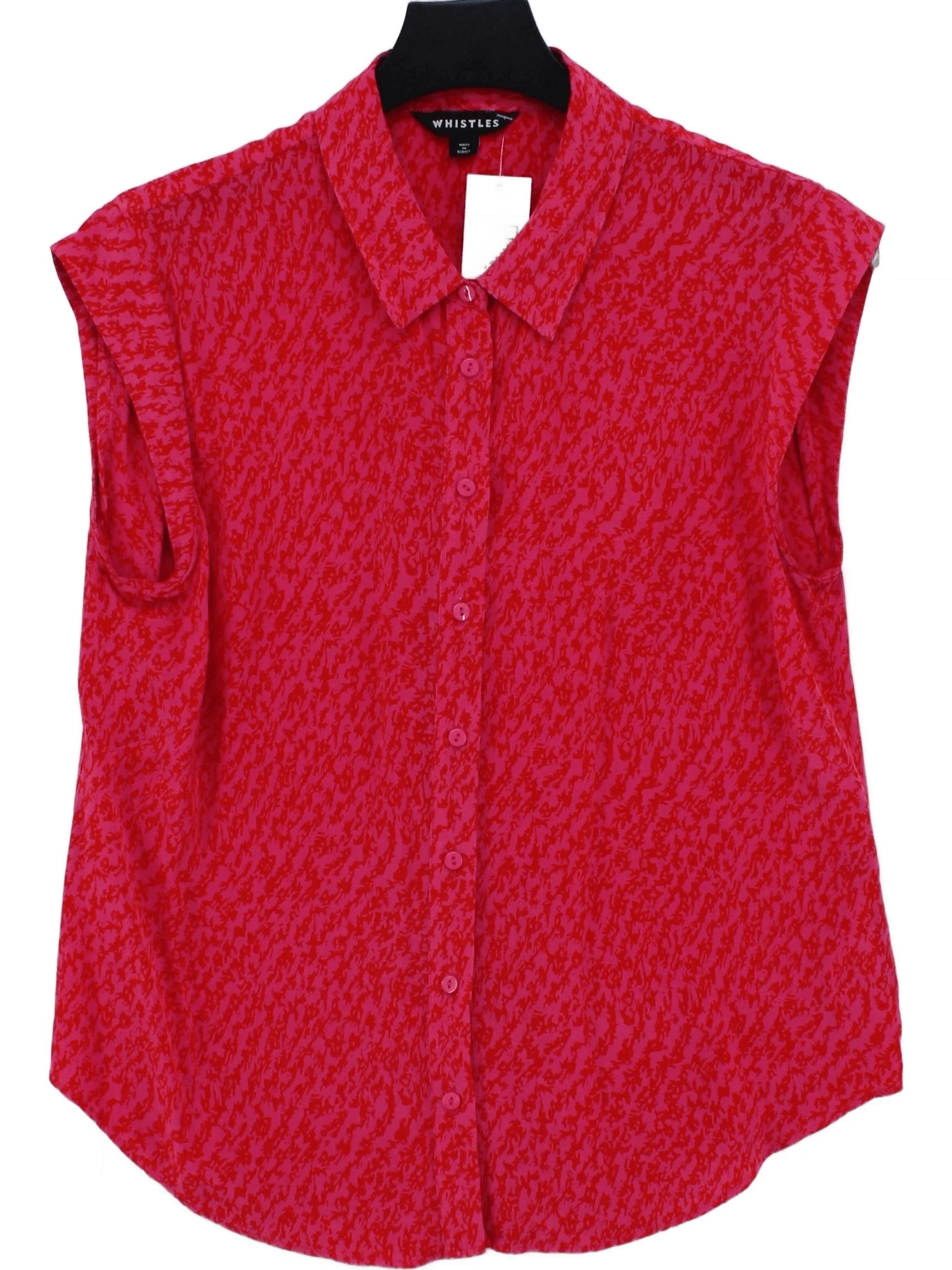 Whistles Women's Shirt UK 12 Pink Viscose with Other Short Sleeve Collared Basic
