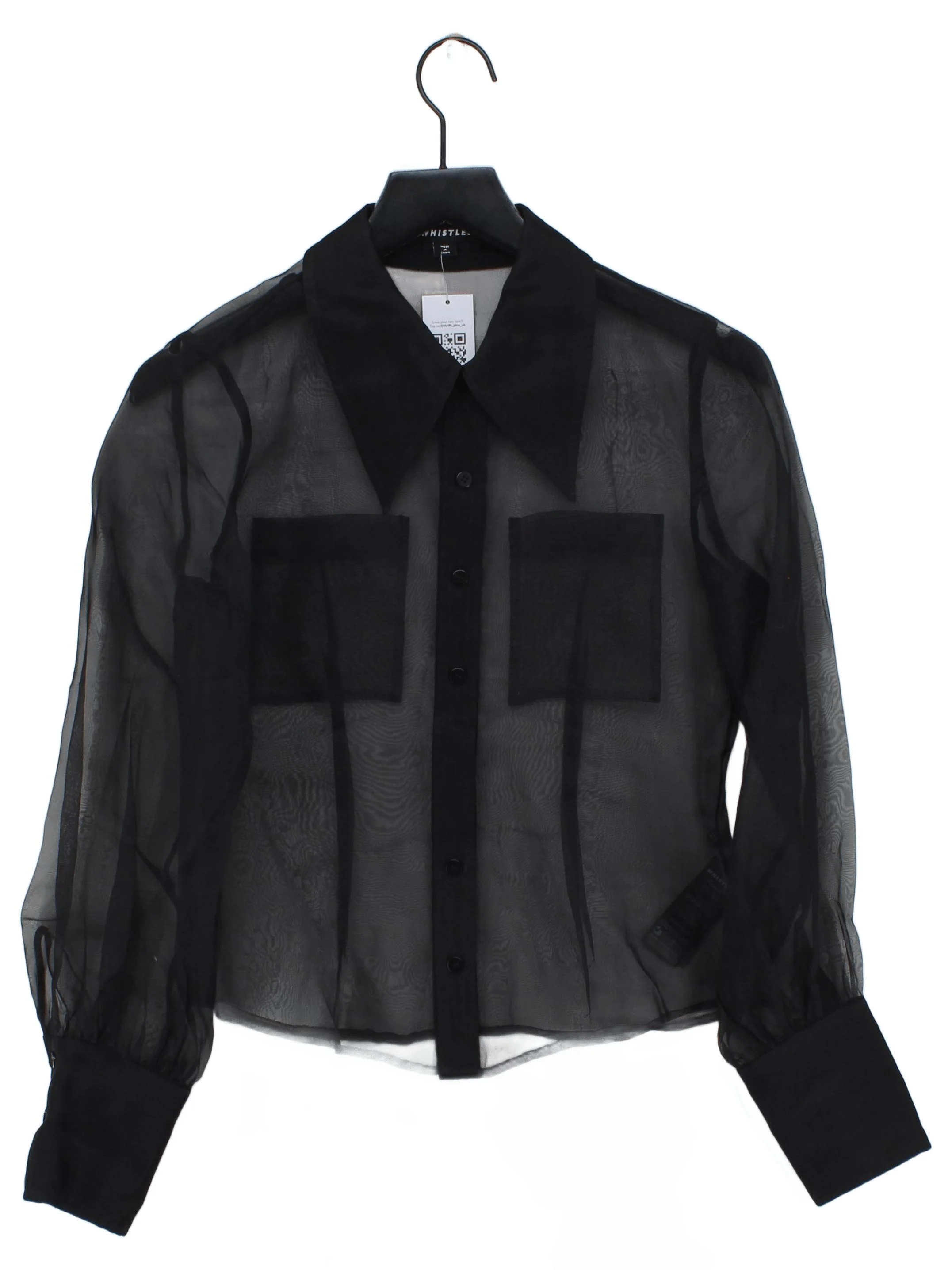 Whistles Women's Shirt UK 8 Black 100% Silk Long Sleeve Collared Basic