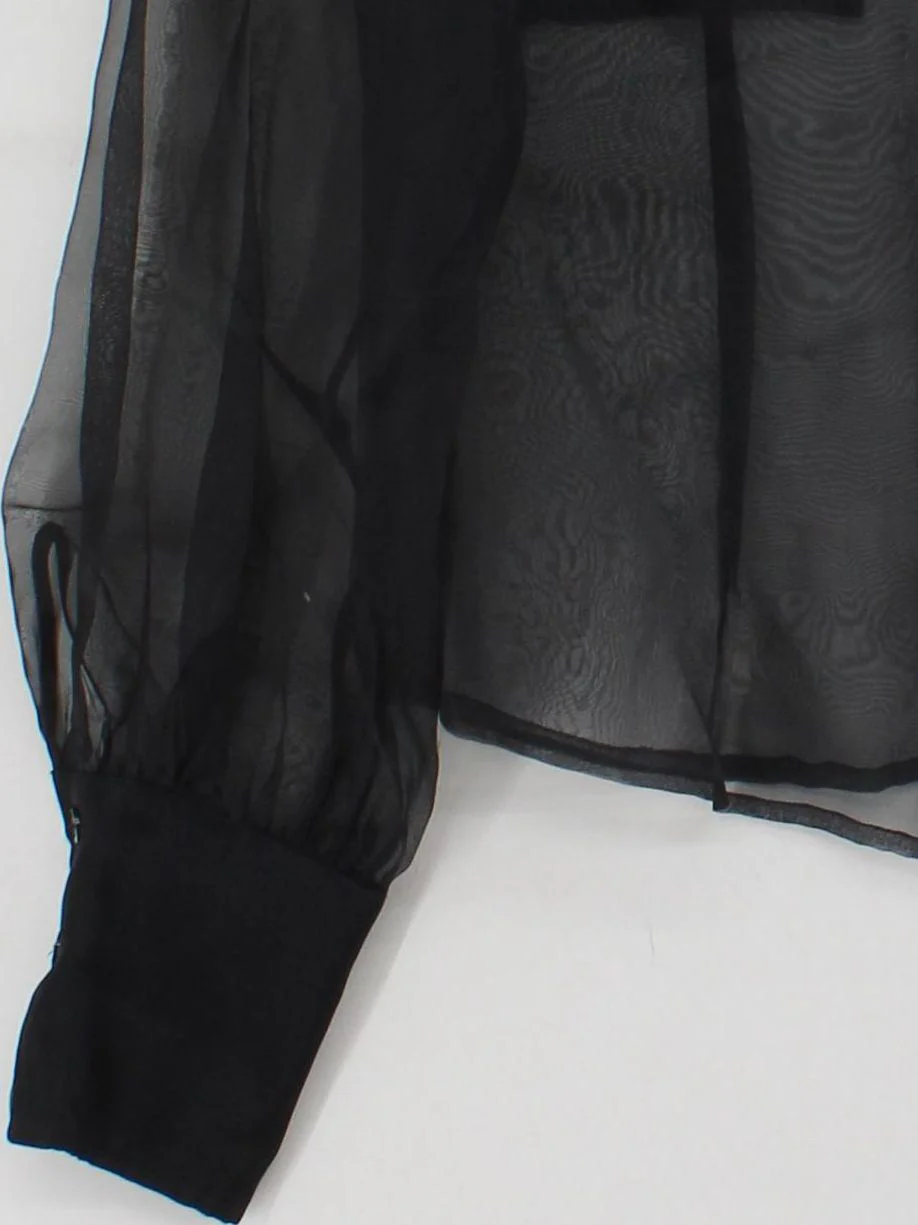 Whistles Women's Shirt UK 8 Black 100% Silk Long Sleeve Collared Basic - Image 4