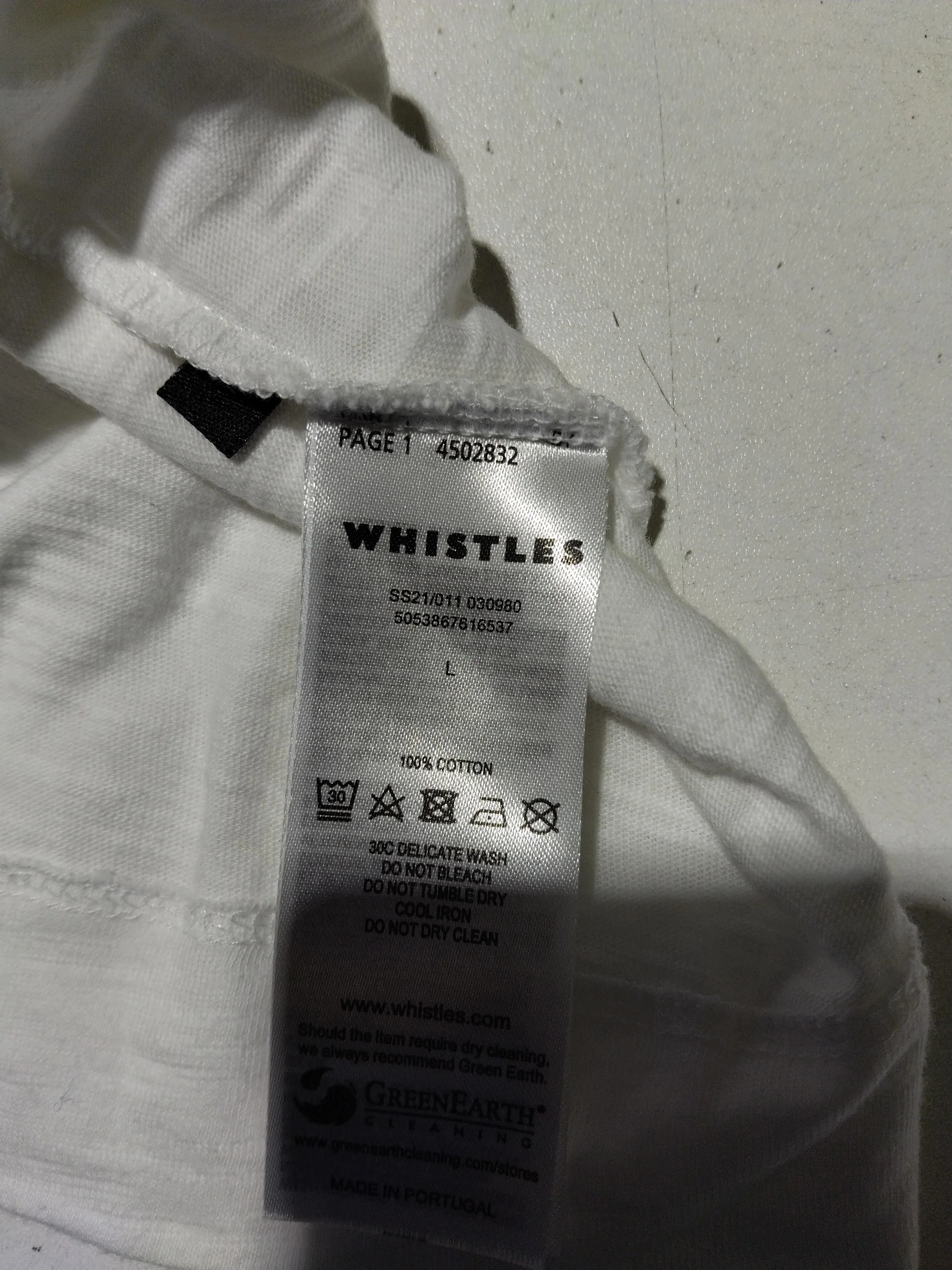 Whistles Women's T-Shirt L White 100% Cotton Short Sleeve Round Neck Basic - Image 5
