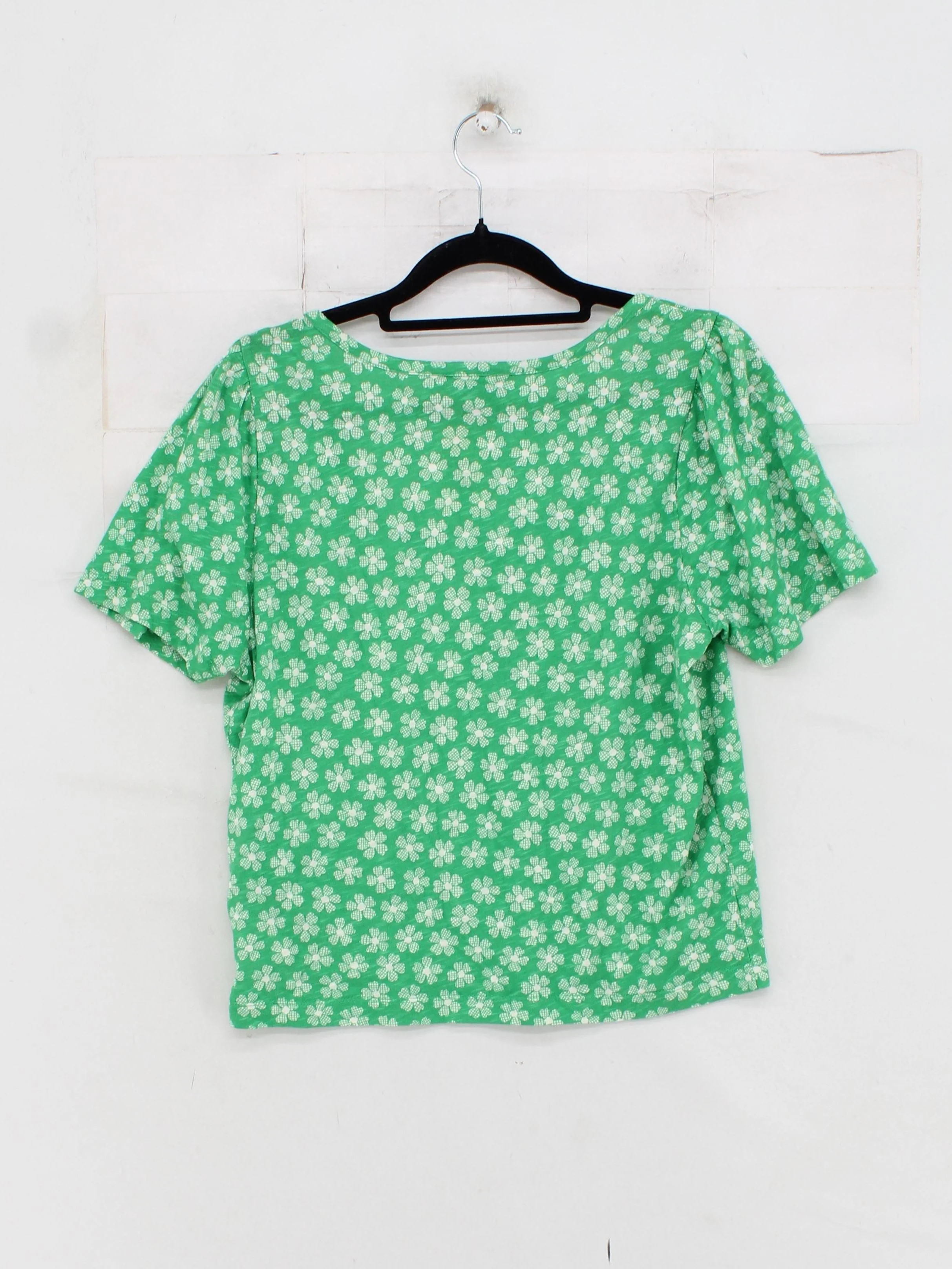 Whistles Women's T-Shirt S Green Floral 100% Cotton Short Sleeve V-Neck Basic - Image 2