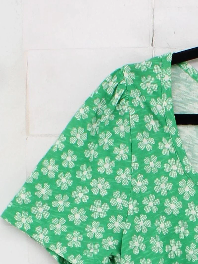 Whistles Women's T-Shirt S Green Floral 100% Cotton Short Sleeve V-Neck Basic - Image 4