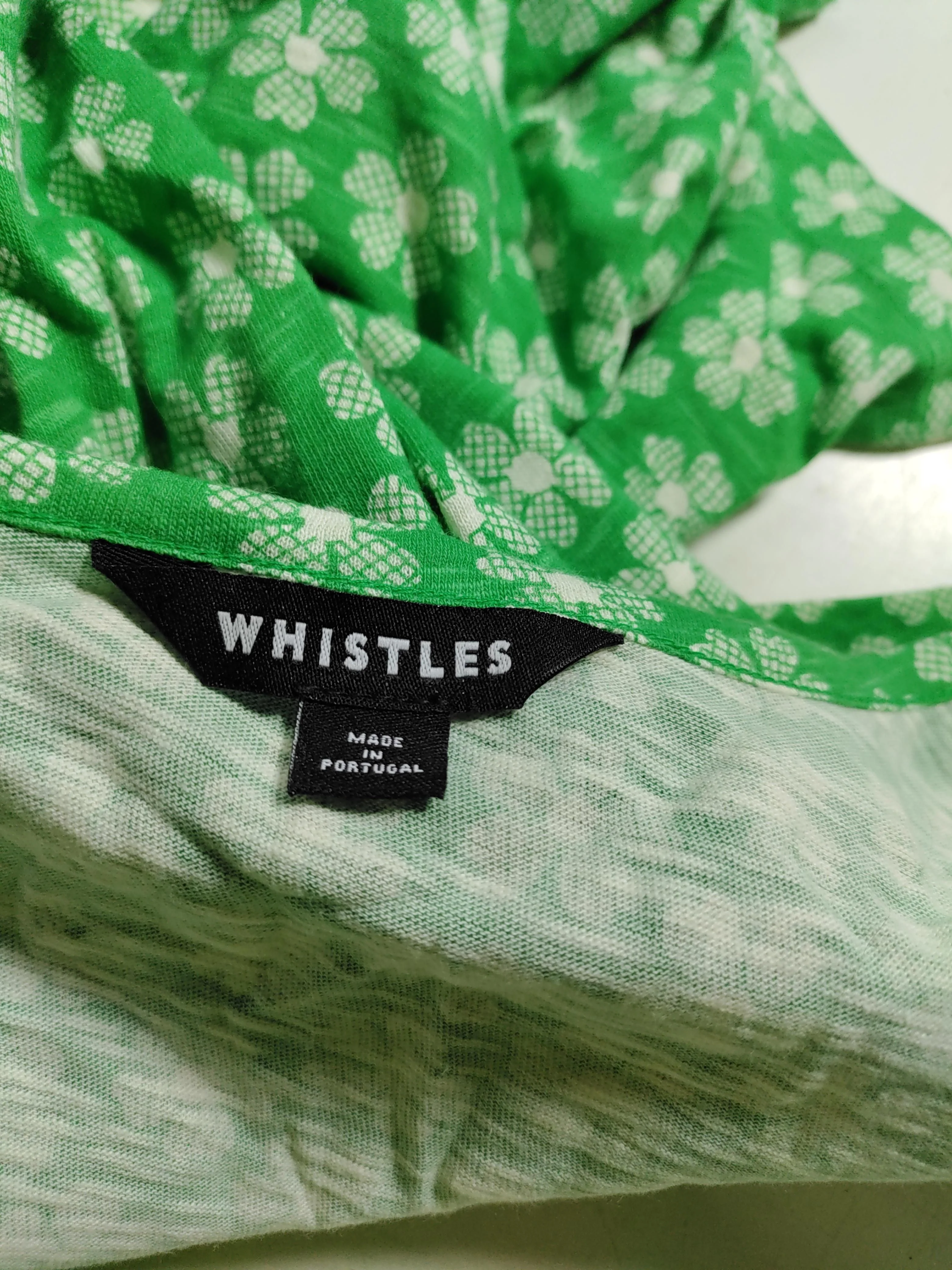 Whistles Women's T-Shirt S Green Floral 100% Cotton Short Sleeve V-Neck Basic - Image 5