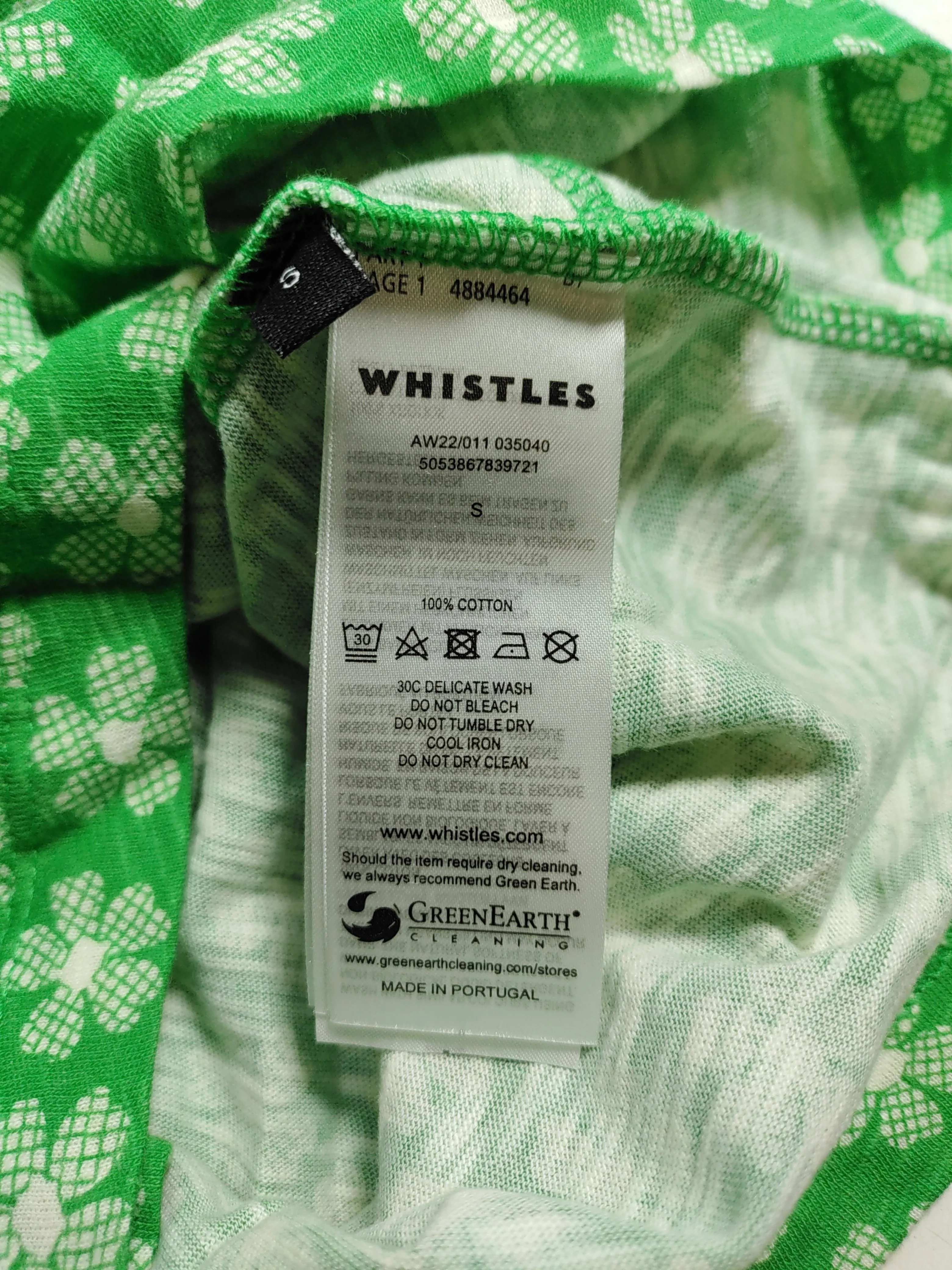 Whistles Women's T-Shirt S Green Floral 100% Cotton Short Sleeve V-Neck Basic - Image 6