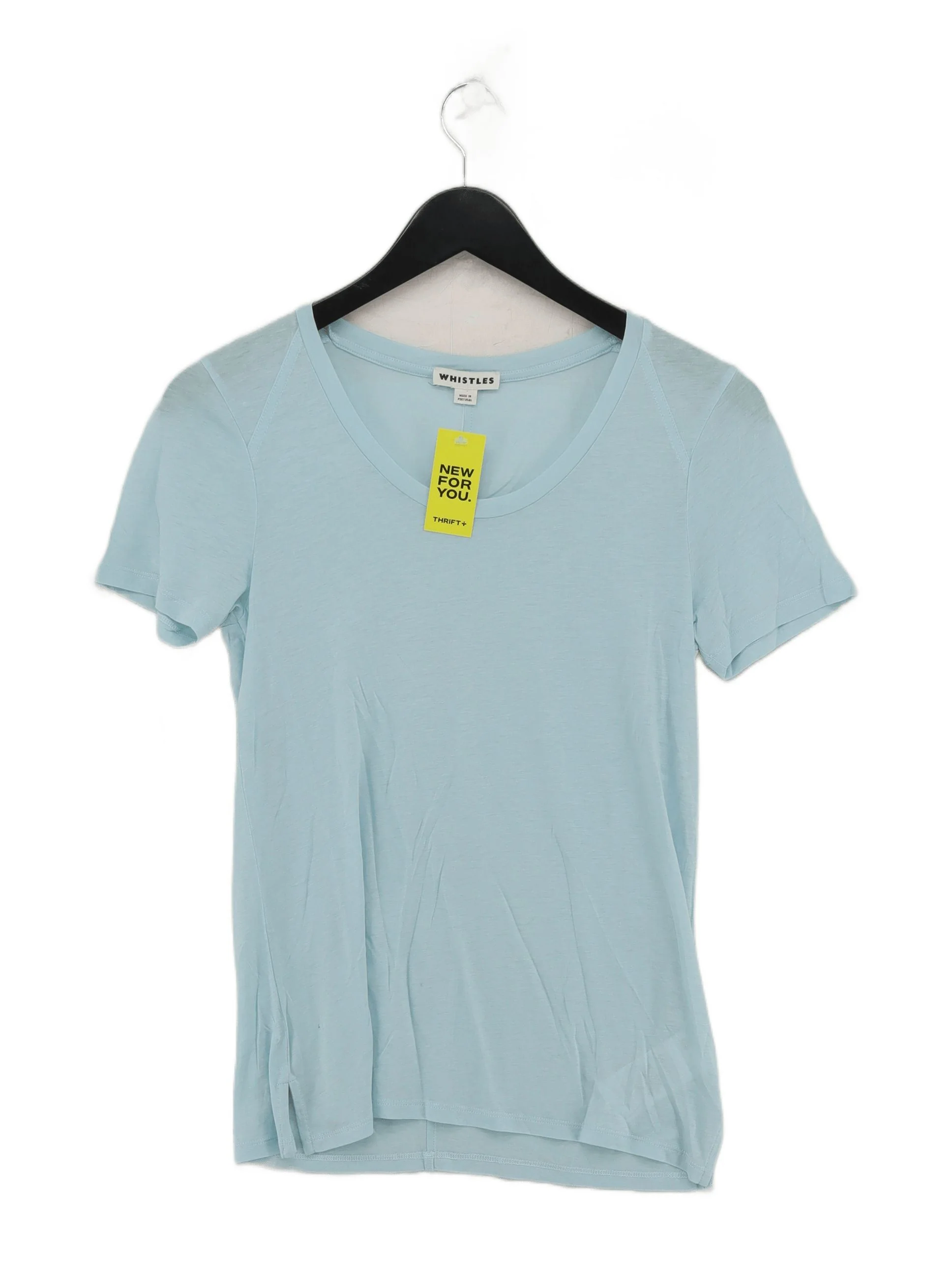 Whistles Women's T-Shirt UK 6 Blue 100% Cotton Short Sleeve V-Neck Basic