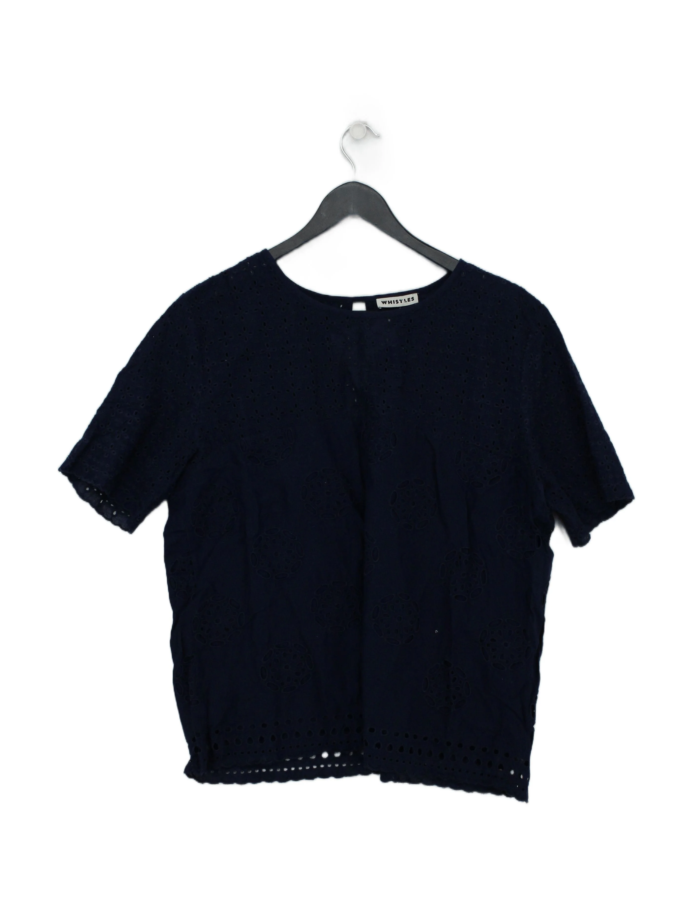 Whistles Women's Top L Blue 100% Cotton Short Sleeve Round Neck Basic