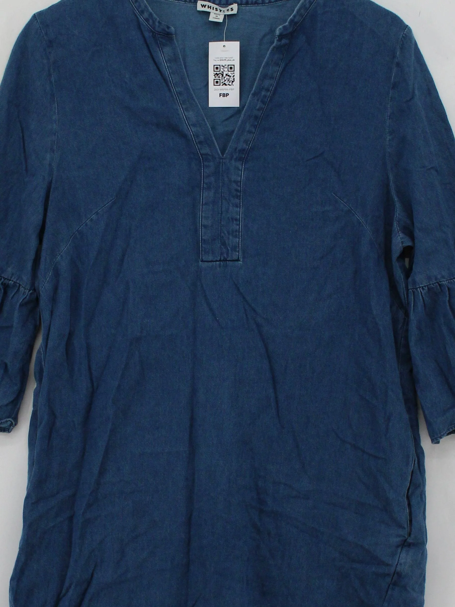Whistles Women's Top L Blue 100% Other 3/4 Sleeve V-Neck Tunic - Image 3