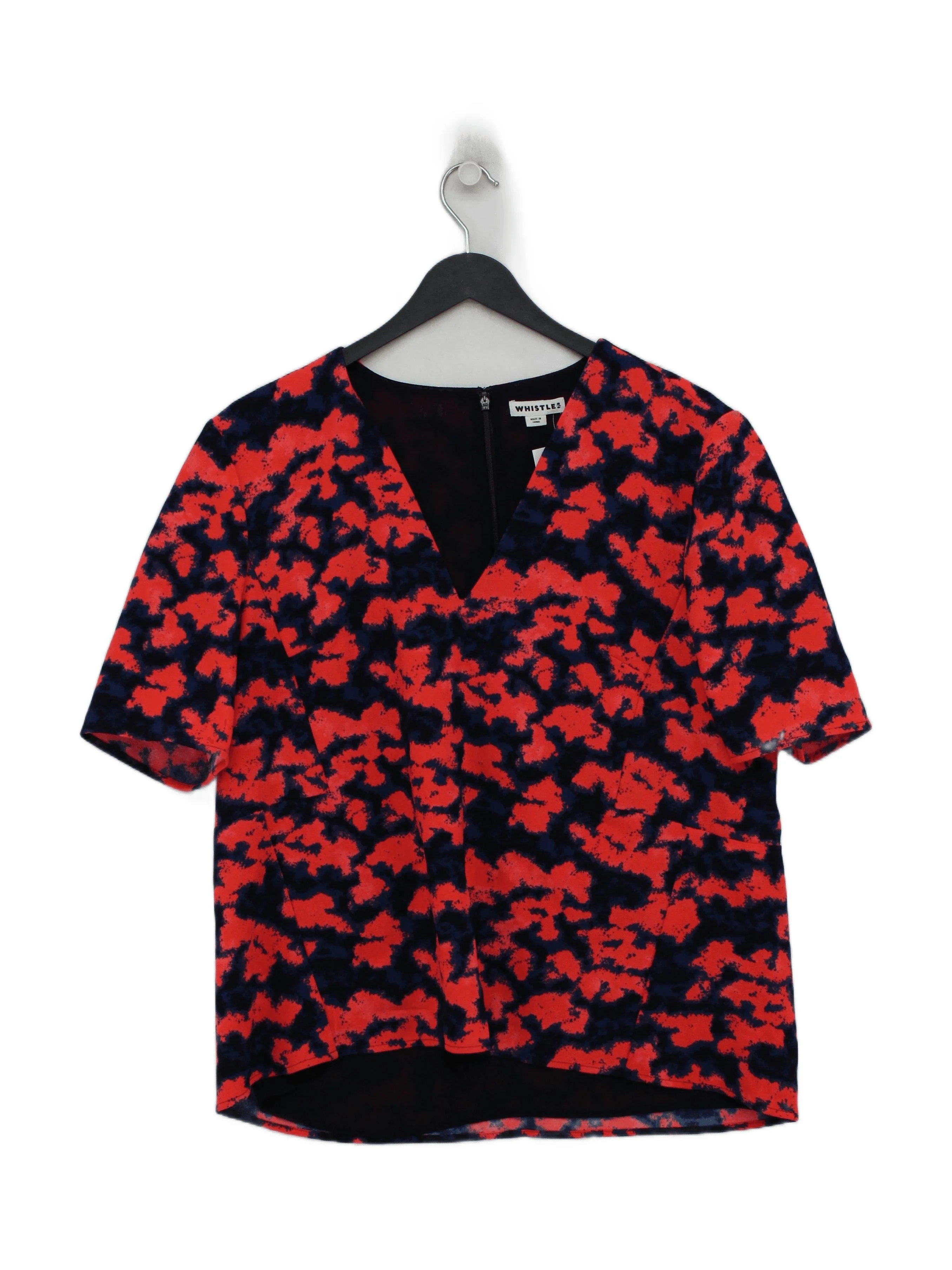 Whistles Women's Top L Multi 100% Polyester Short Sleeve V-Neck Basic