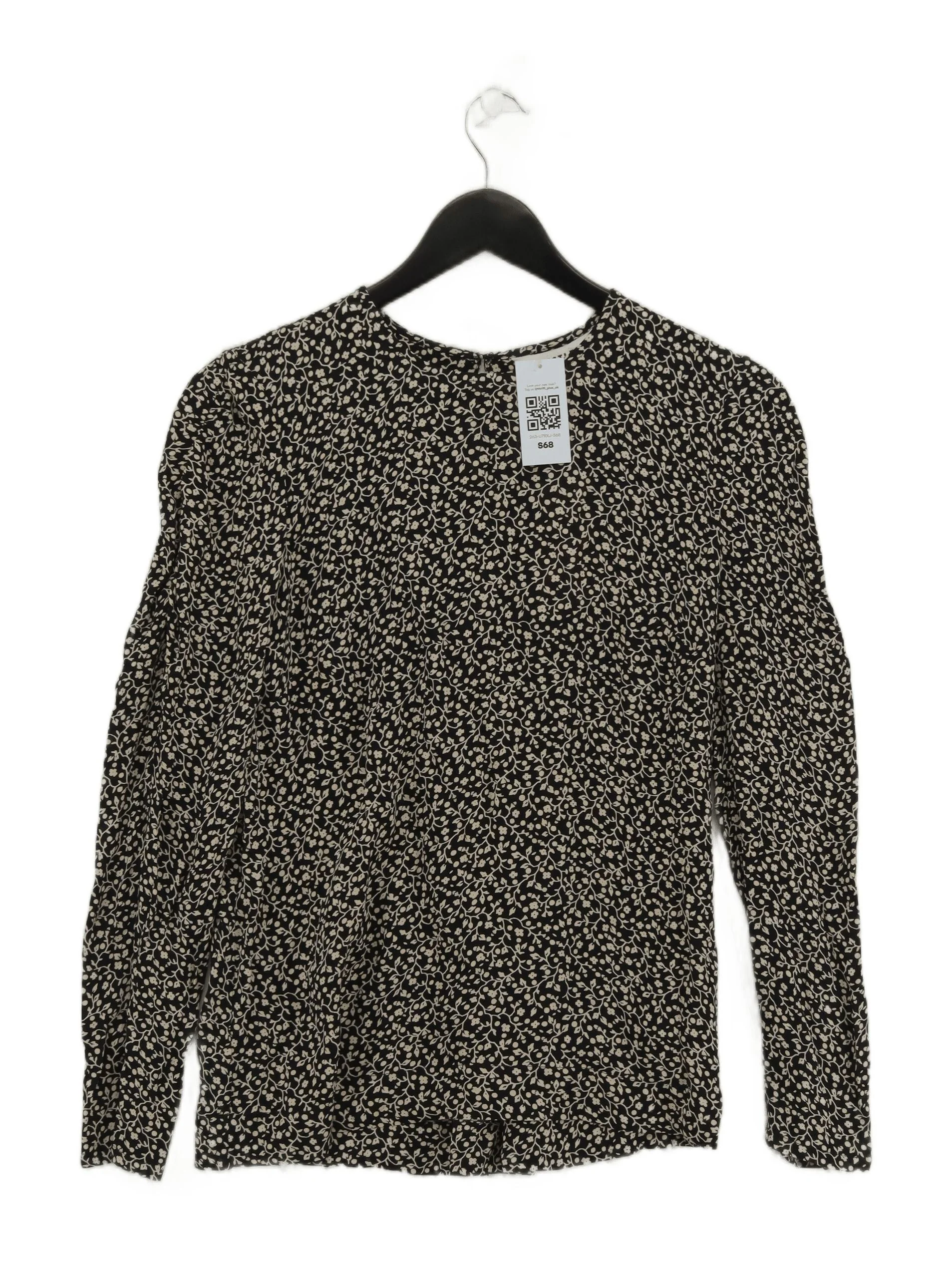 Whistles Women's Top S Black Floral 100% Viscose Long Sleeve Round Neck Basic