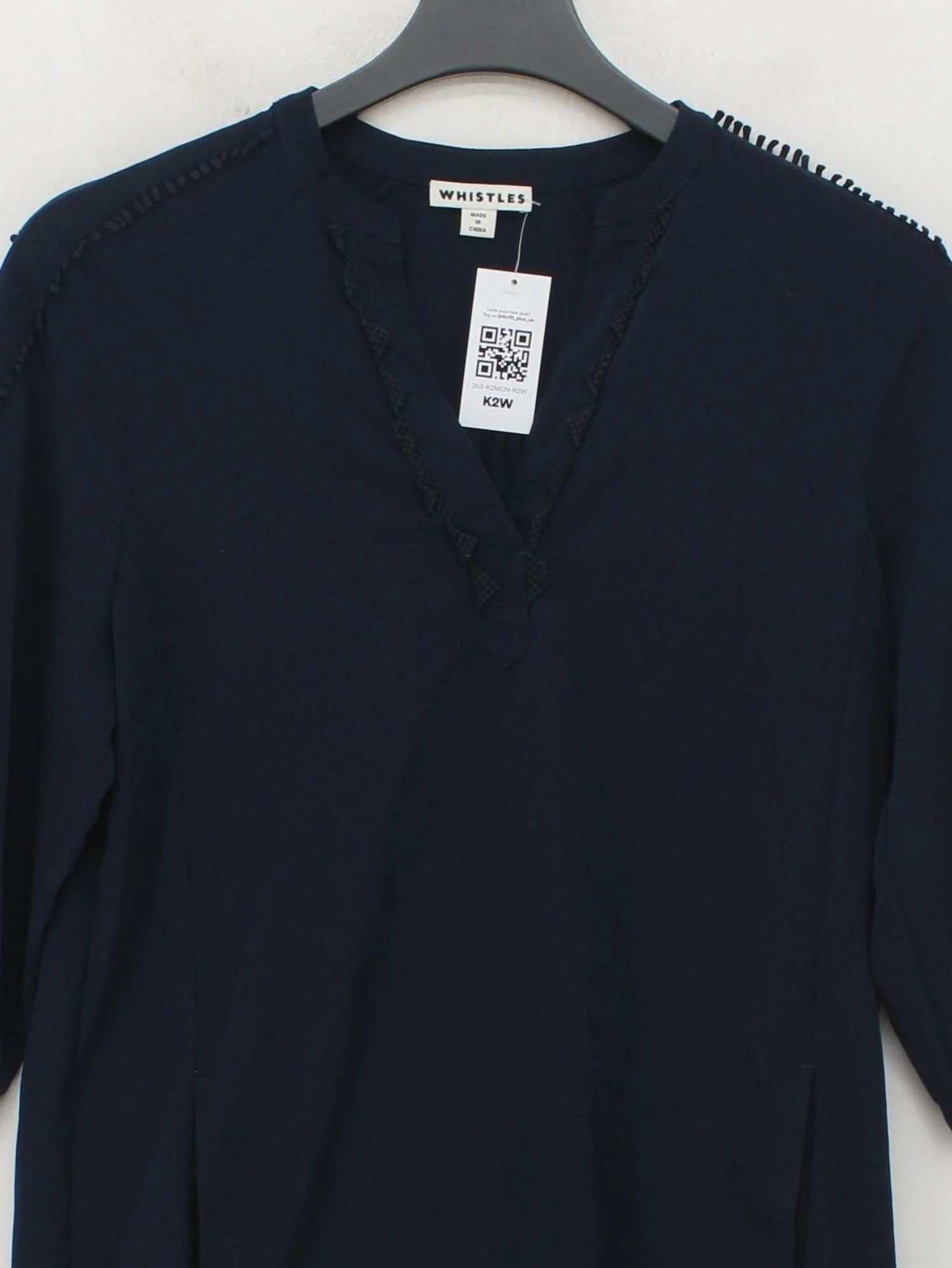 Whistles Women's Top S Blue 100% Polyester 3/4 Sleeve V-Neck Basic - Image 3