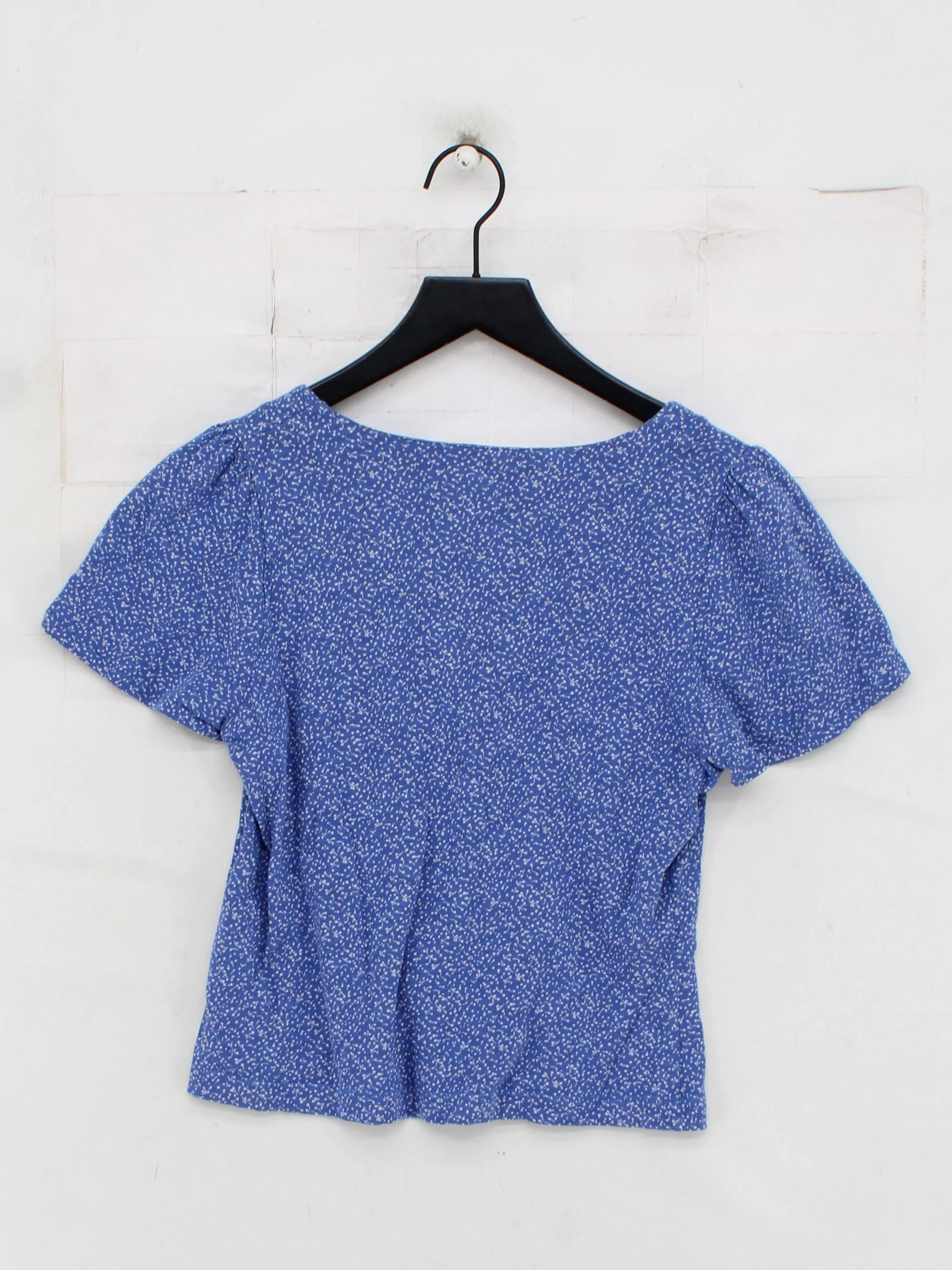 Whistles Women's Top S Blue Floral 100% Cotton Short Sleeve V-Neck Basic - Image 2