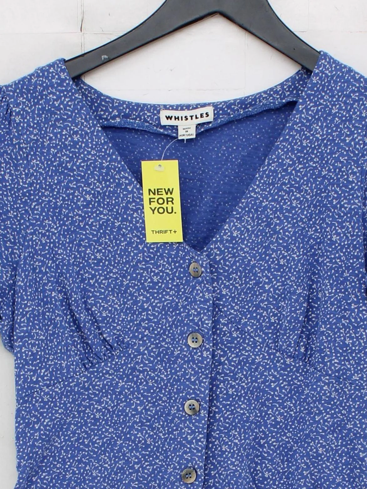 Whistles Women's Top S Blue Floral 100% Cotton Short Sleeve V-Neck Basic - Image 3
