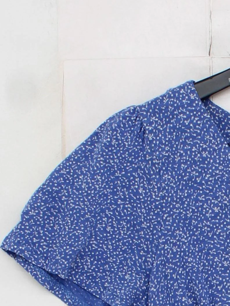 Whistles Women's Top S Blue Floral 100% Cotton Short Sleeve V-Neck Basic - Image 4