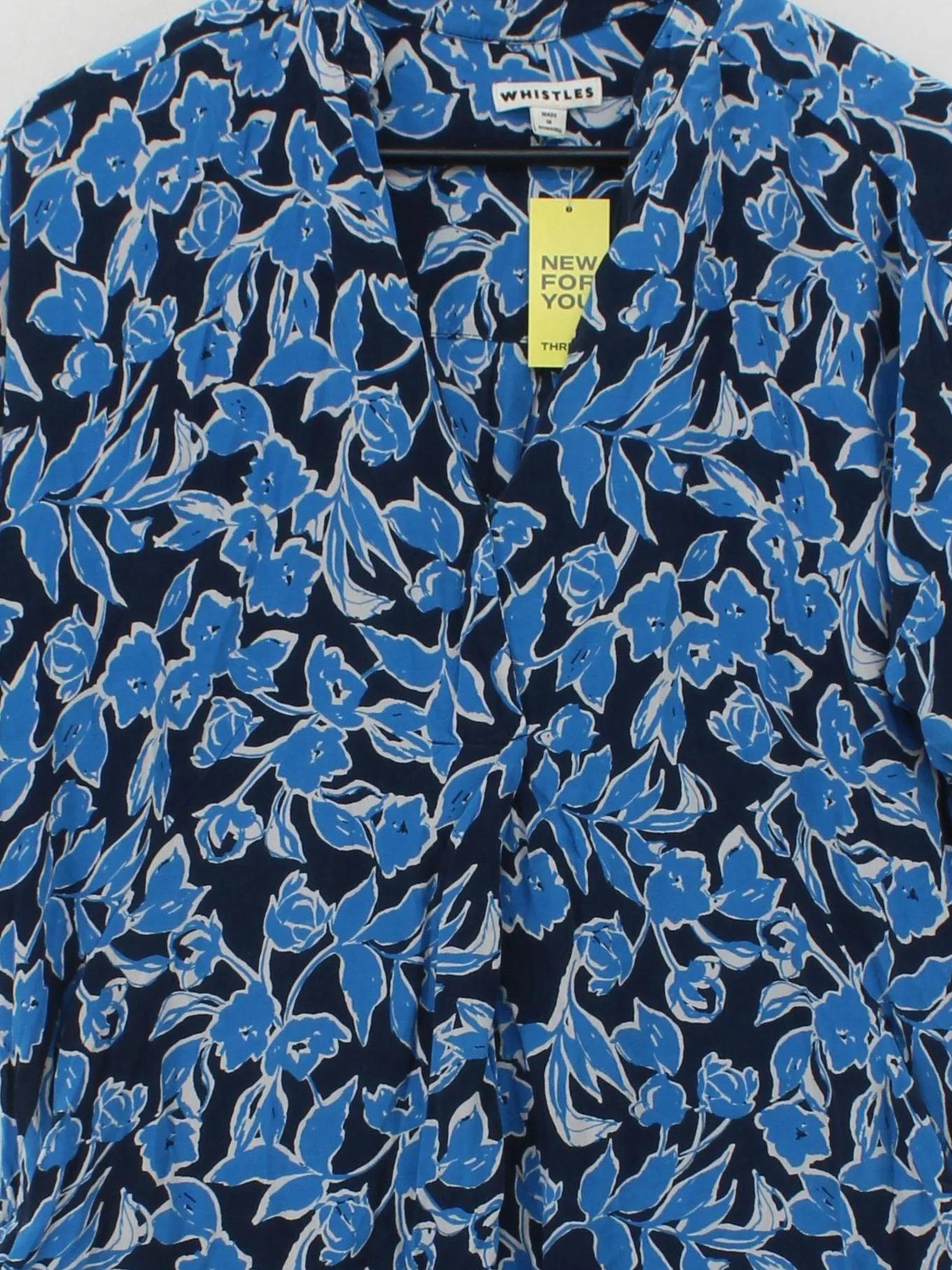 Whistles Women's Top S Blue Floral 100% Other Short Sleeve V-Neck Basic - Image 3