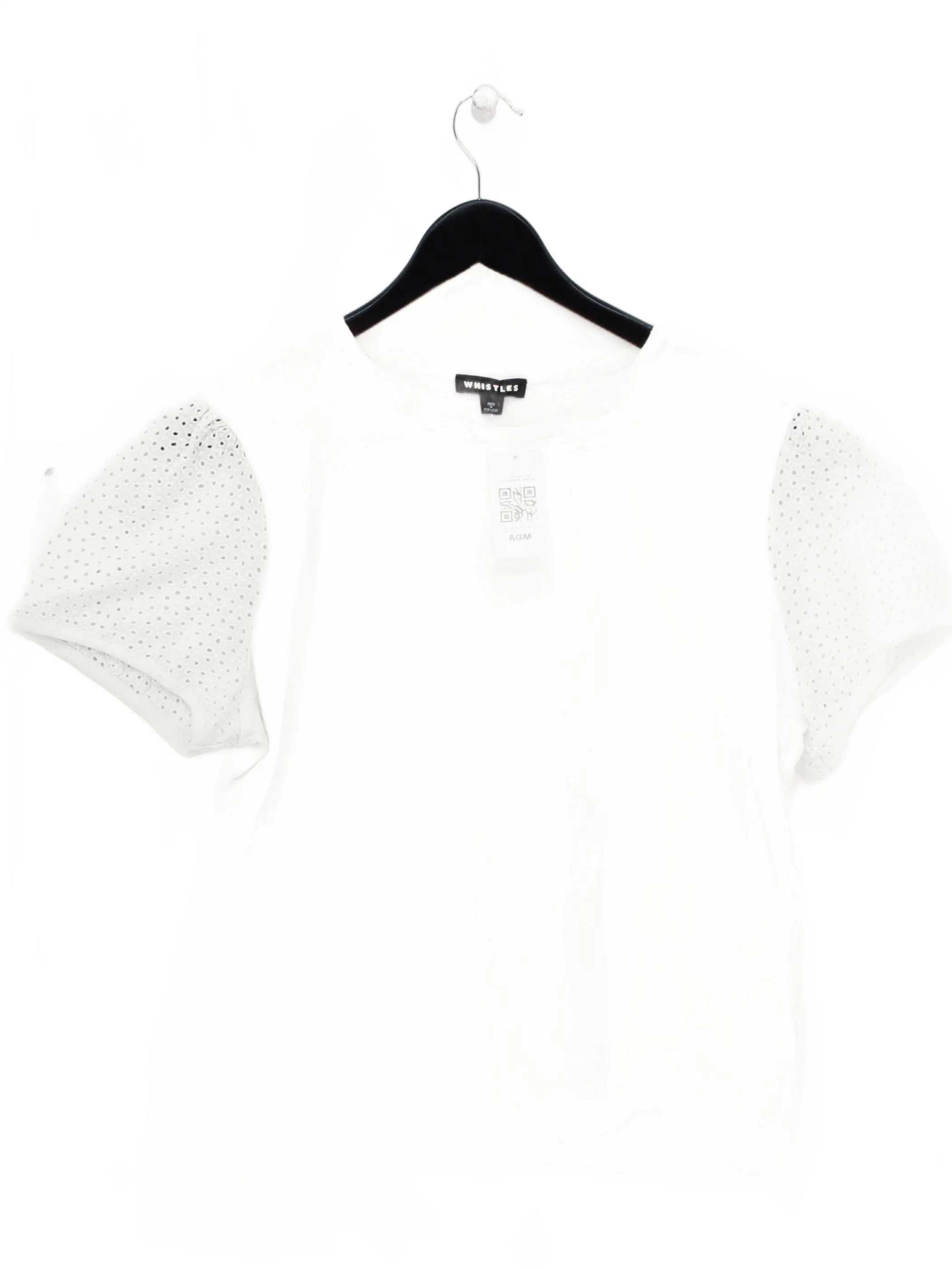 Whistles Women's Top S White 100% Cotton Short Sleeve Round Neck Basic