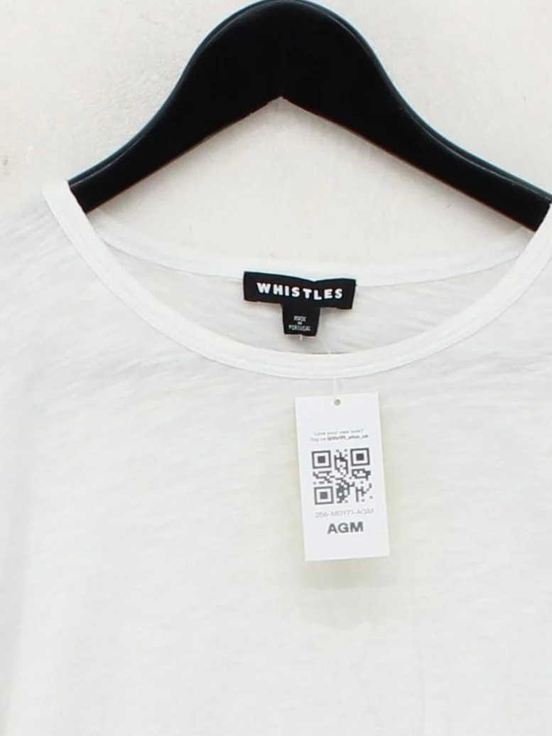 Whistles Women's Top S White 100% Cotton Short Sleeve Round Neck Basic - Image 3