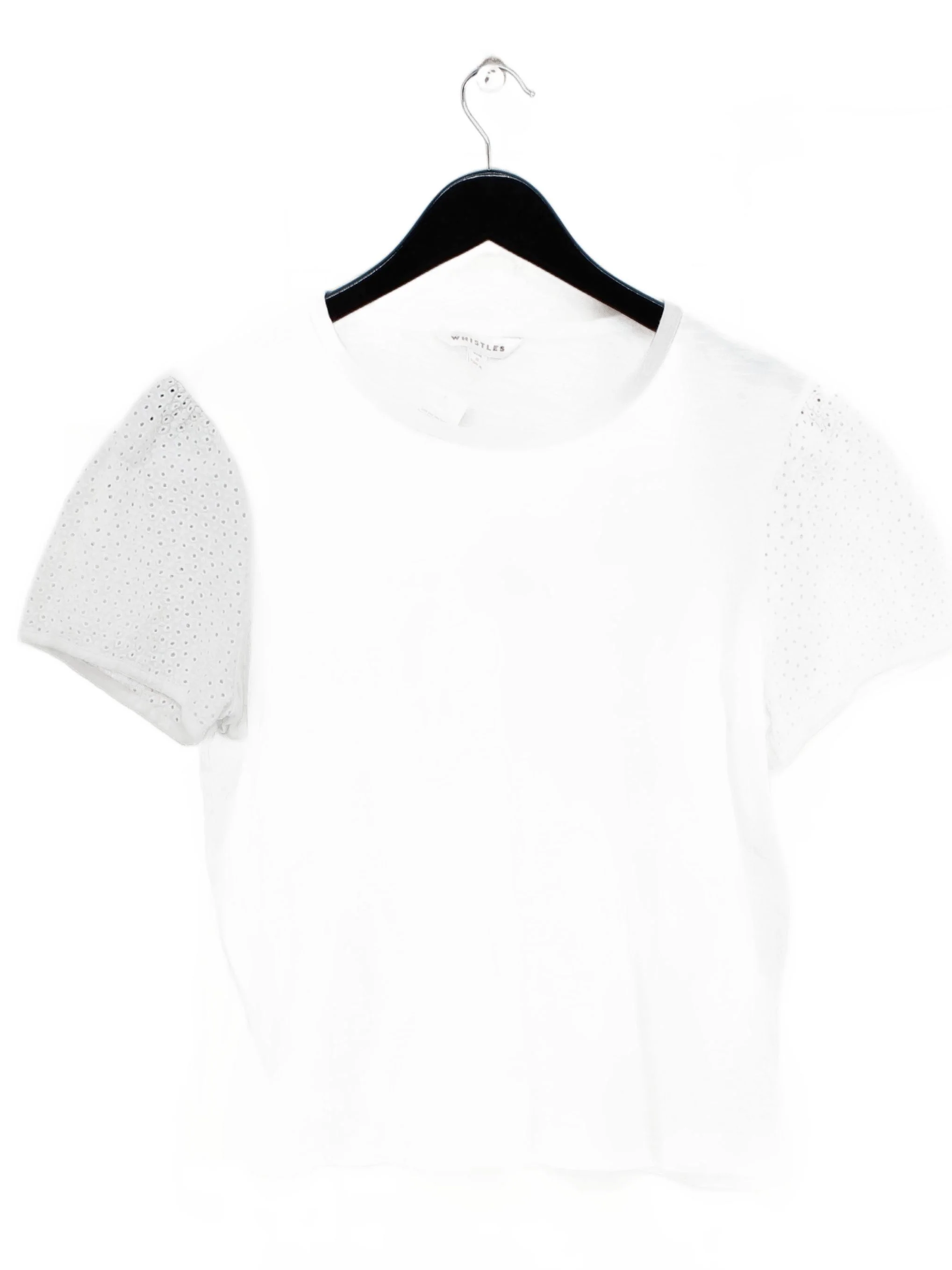 Whistles Women's Top S White 100% Cotton Short Sleeve Round Neck Basic