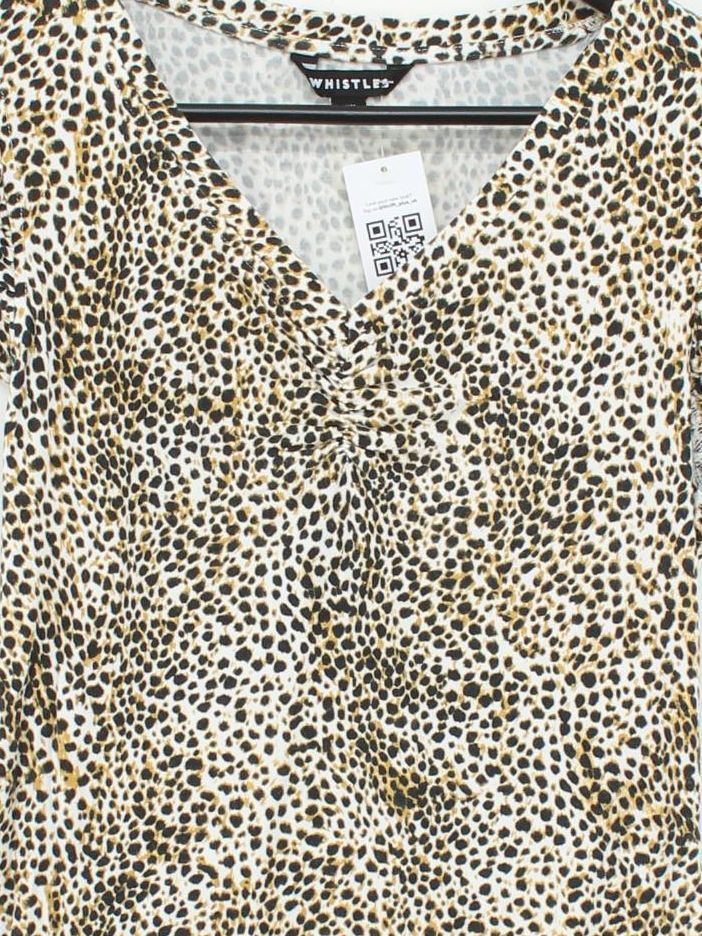 Whistles Women's Top S White Animal Print 100% Other Short Sleeve V-Neck Basic - Image 3