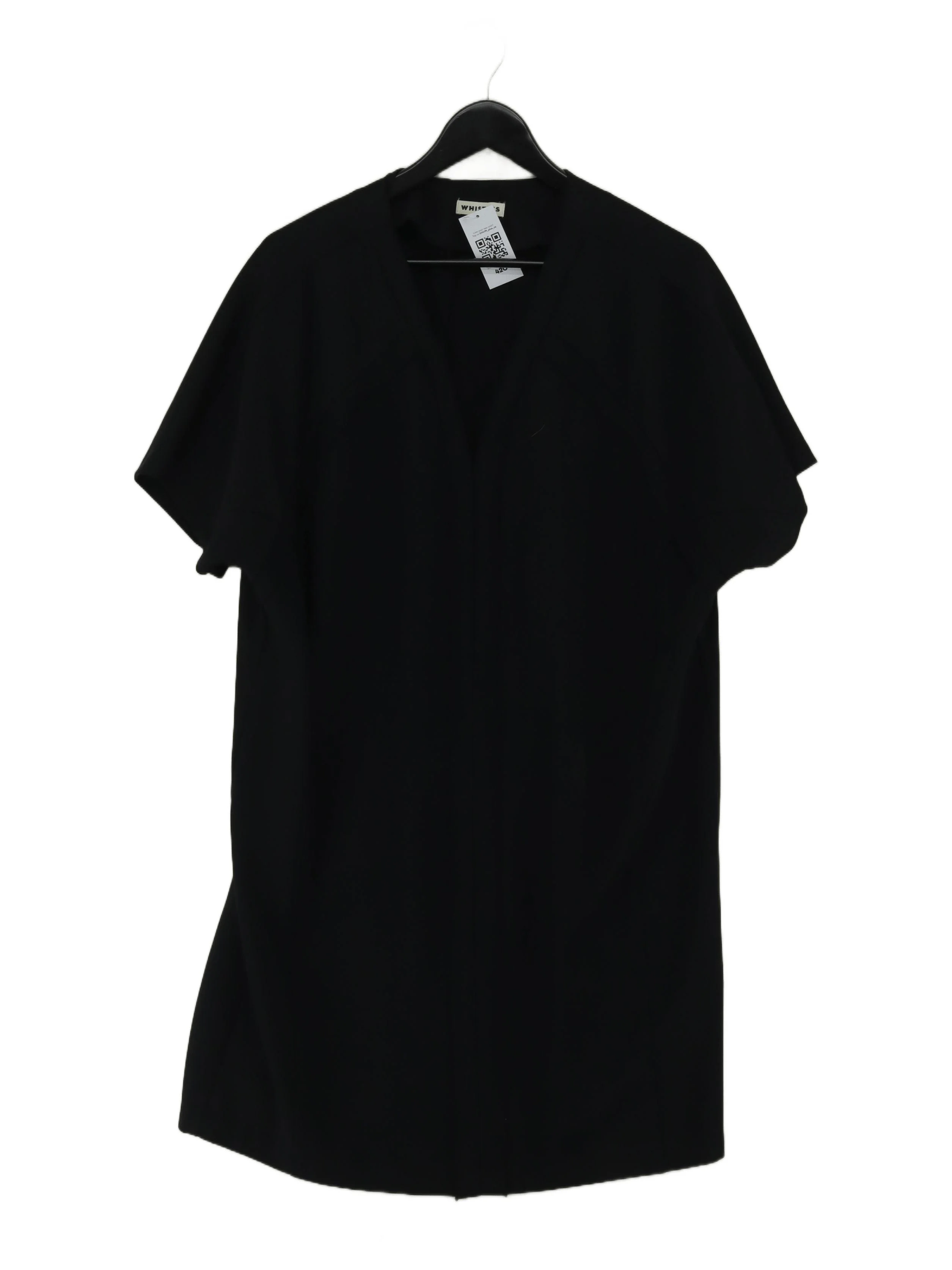Whistles Women's Top UK 12 Black 100% Polyester Short Sleeve V-Neck Basic