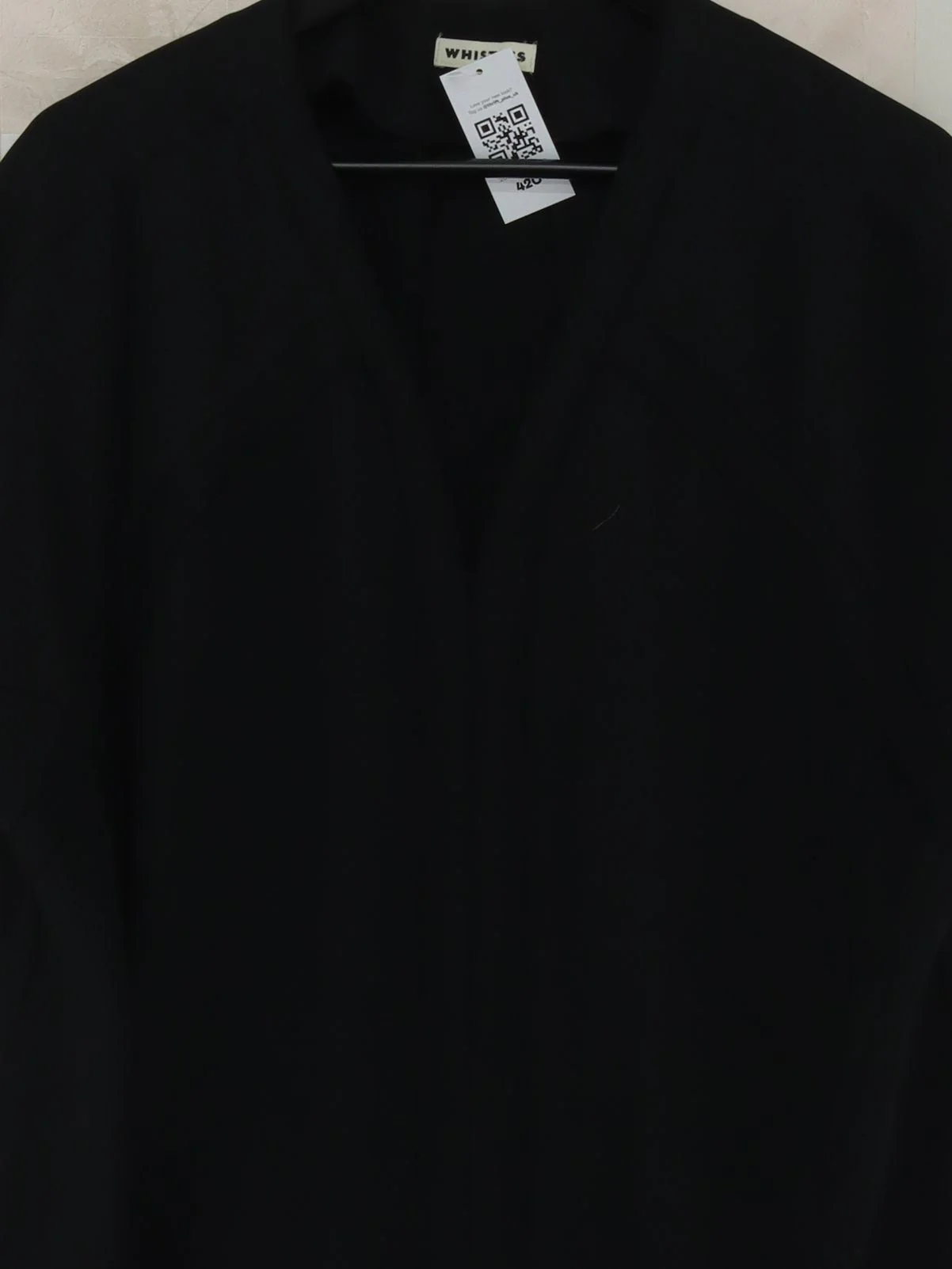 Whistles Women's Top UK 12 Black 100% Polyester Short Sleeve V-Neck Basic - Image 3