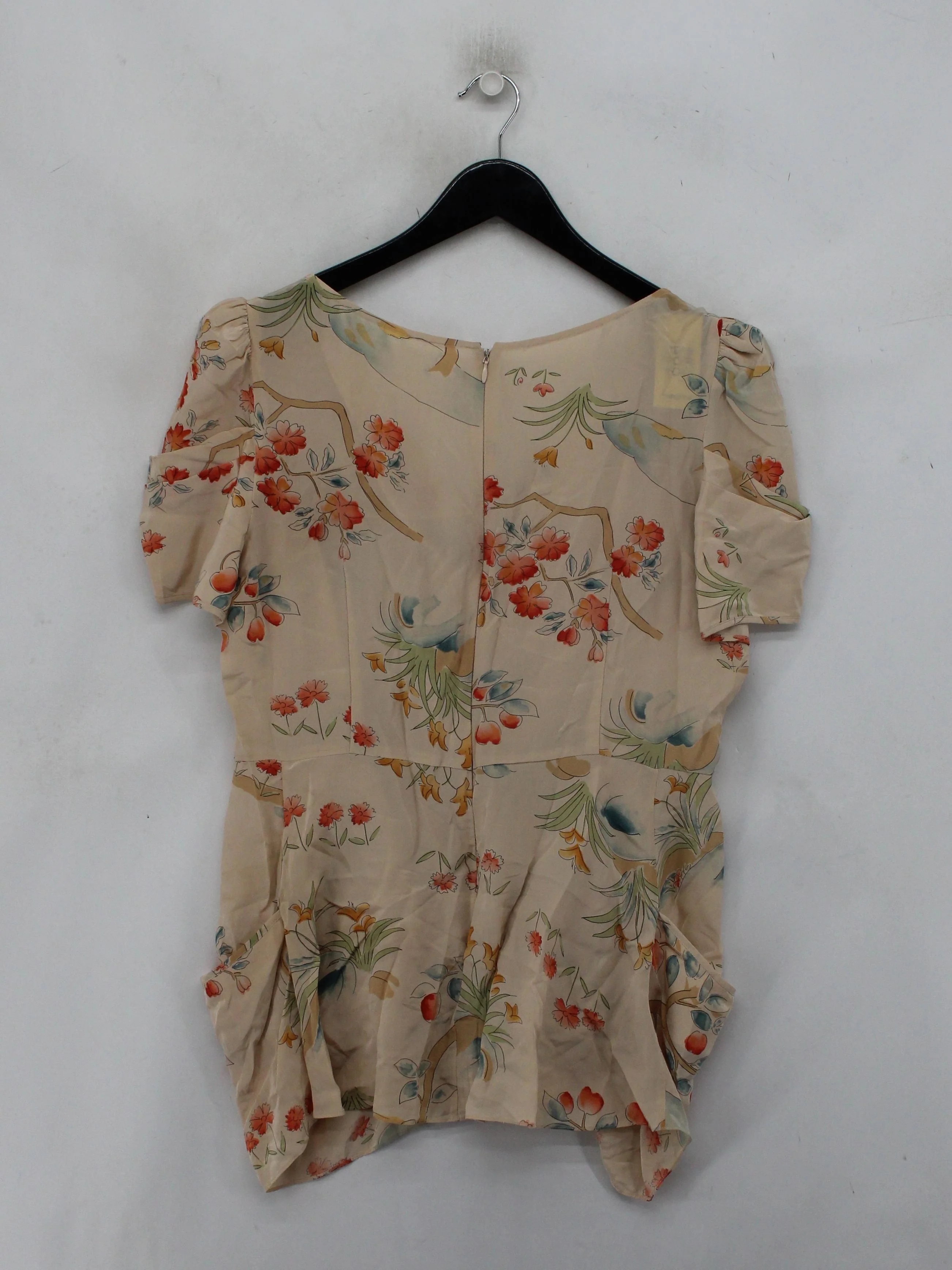Whistles Women's Top UK 12 Cream Floral 100% Silk Short Sleeve Round Neck Basic - Image 2