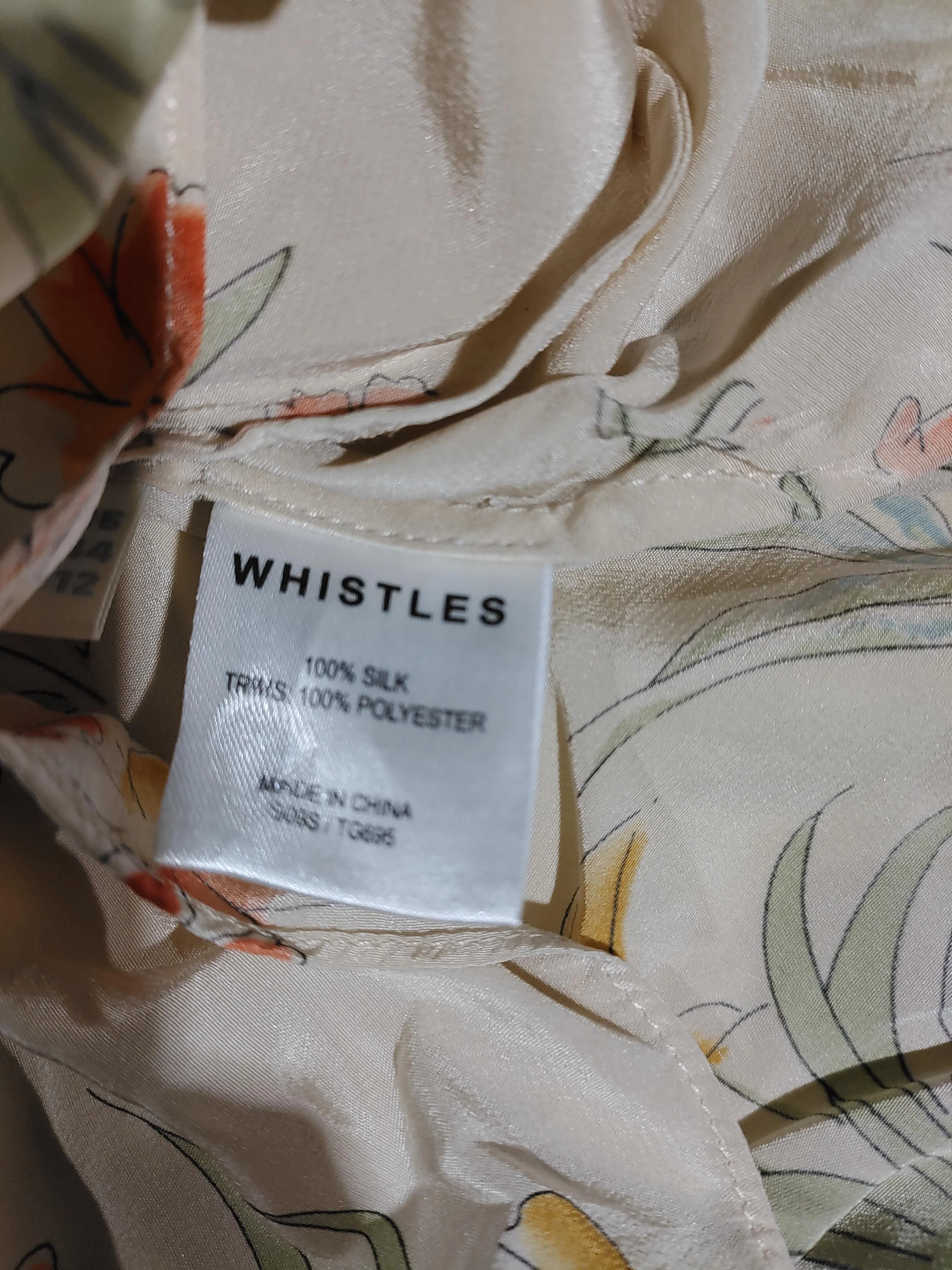 Whistles Women's Top UK 12 Cream Floral 100% Silk Short Sleeve Round Neck Basic - Image 5