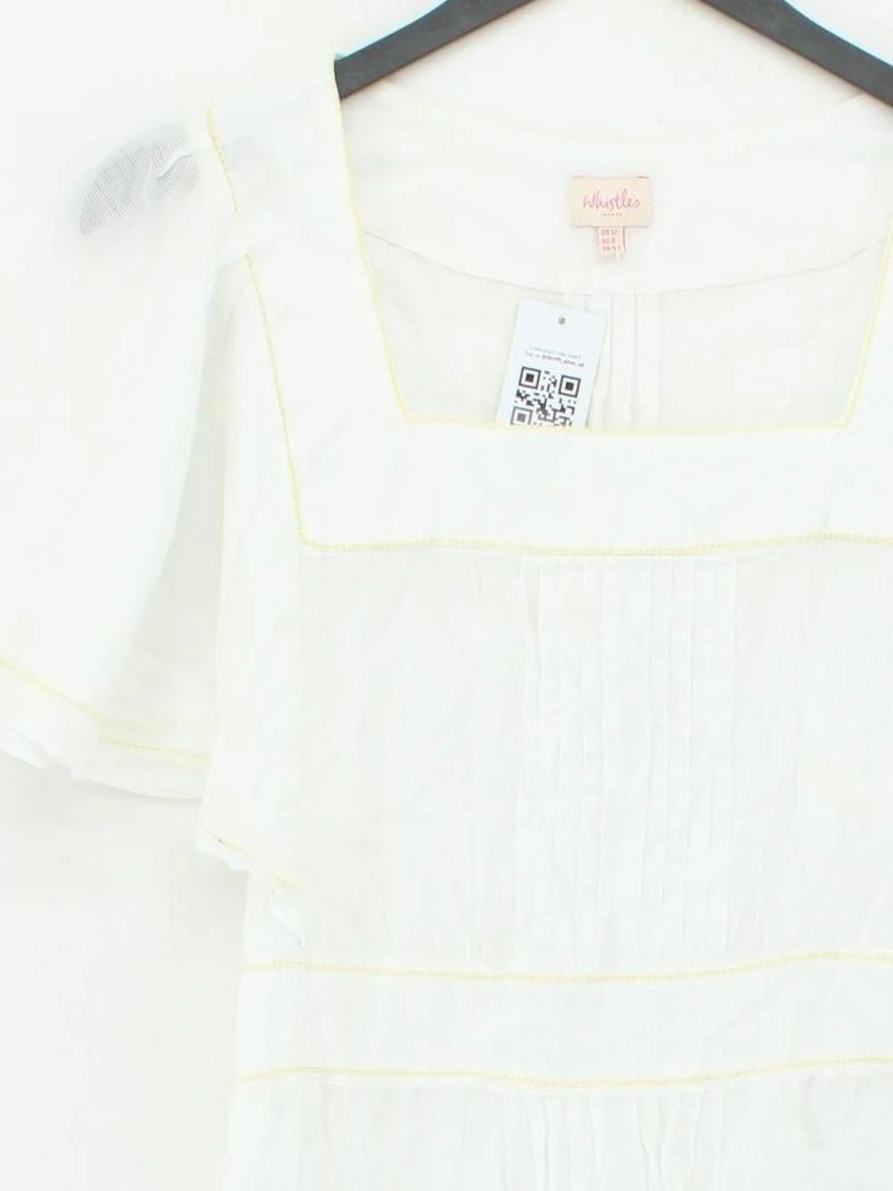 Whistles Women's Top UK 12 White 100% Other Short Sleeve Square Neck Basic - Image 3