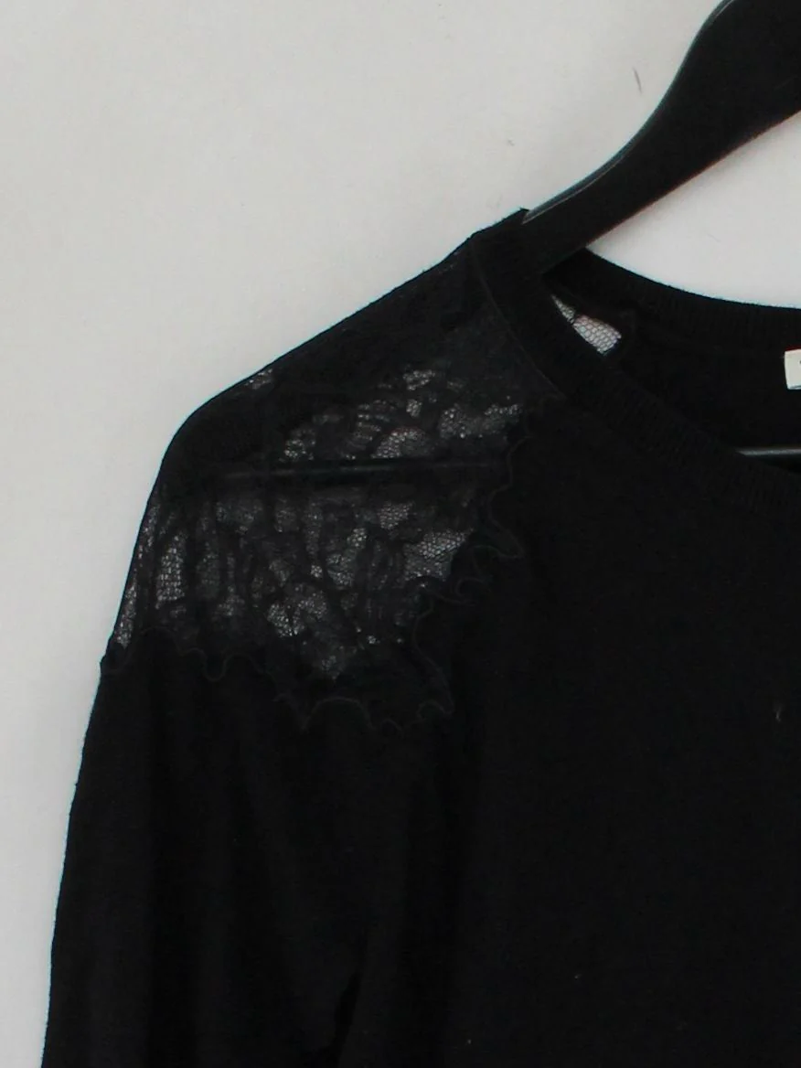 Whistles Women's Top UK 14 Black 100% Other Long Sleeve Round Neck Basic - Image 4